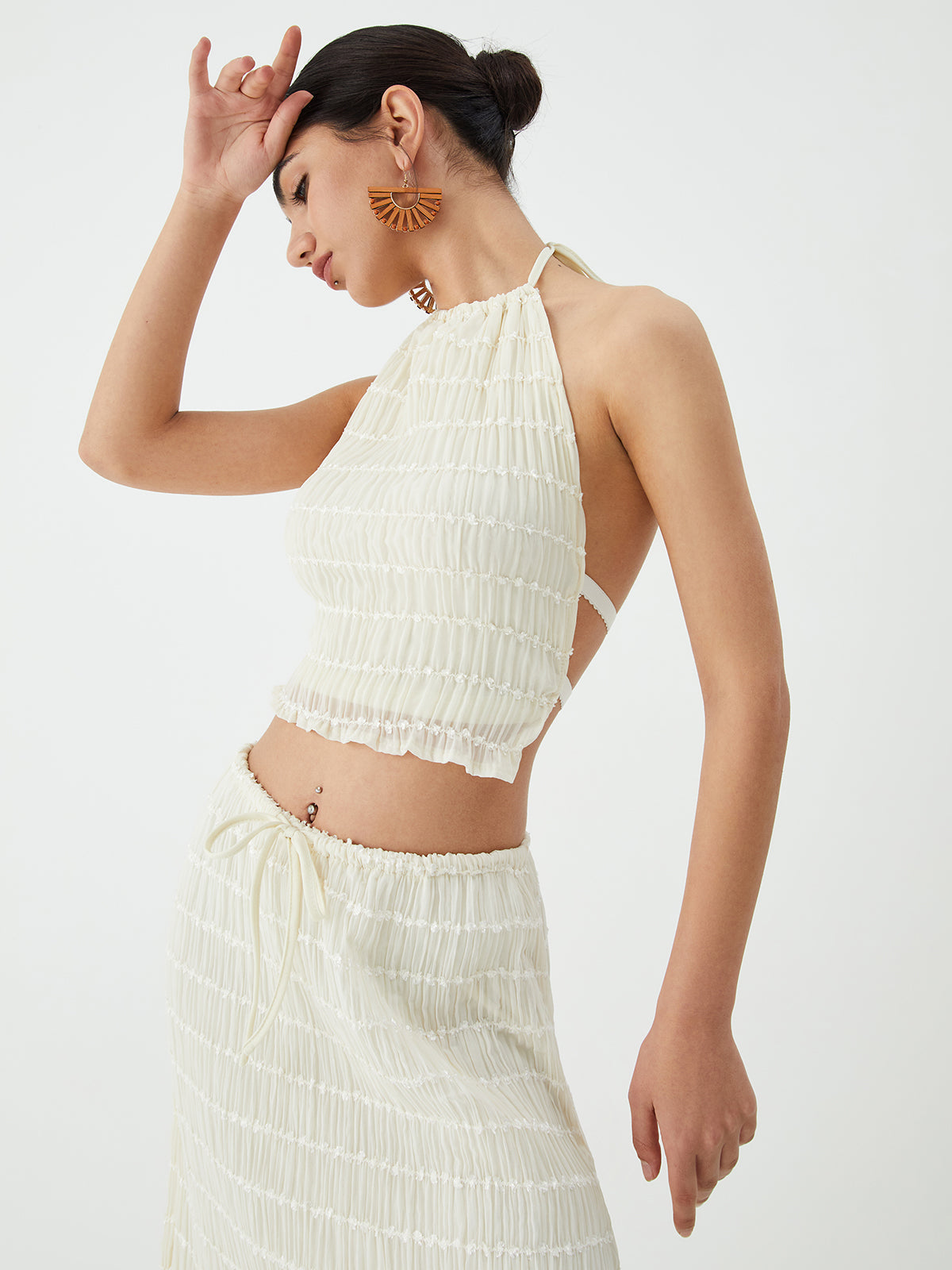 Backless Halter Top With Pleated Maxi Skirt Set-CALLISTARI
