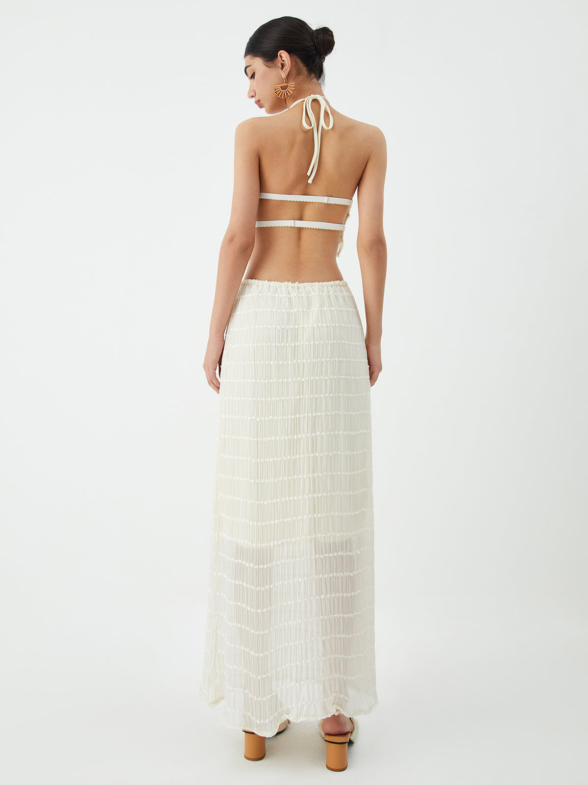 Backless Halter Top With Pleated Maxi Skirt Set-CALLISTARI