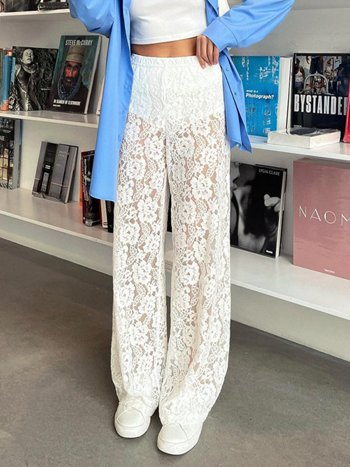 Callistari Callistari Sheer Lace Wide Leg Pants-CALLISTARI