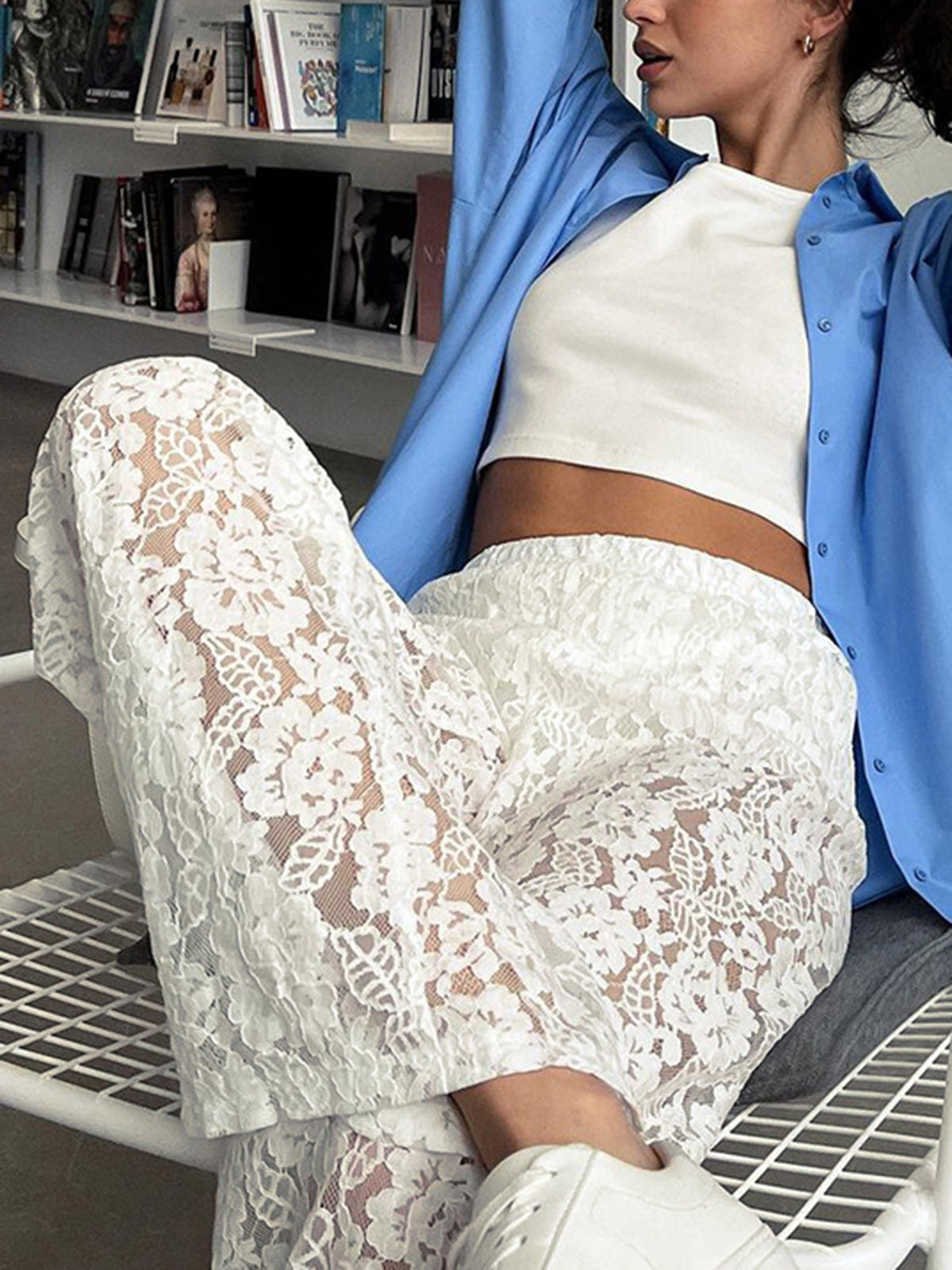 Callistari Callistari Sheer Lace Wide Leg Pants-CALLISTARI