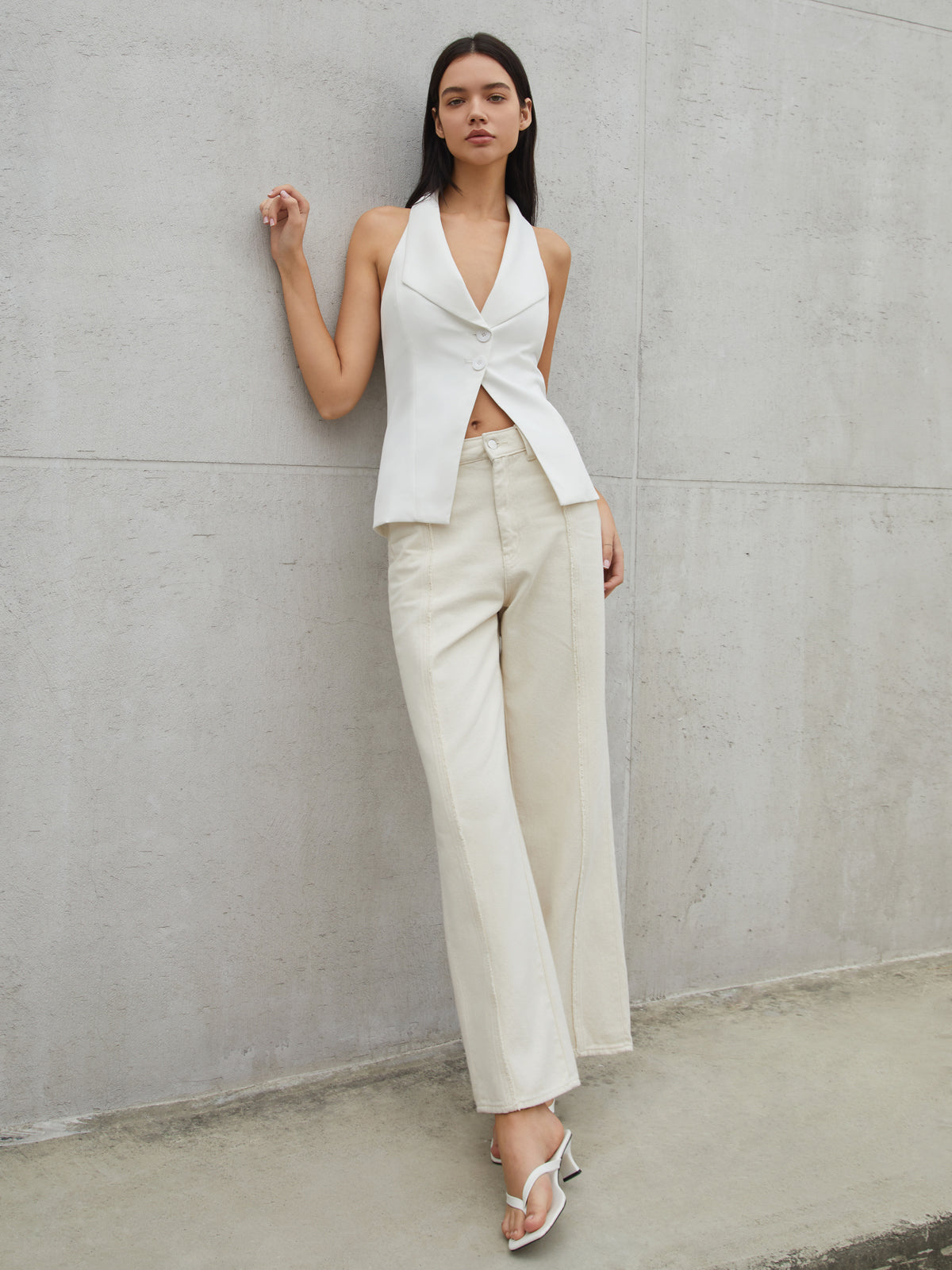 Callistari CallistariSolid Tailored Button Halter Waistcoat-CALLISTARI