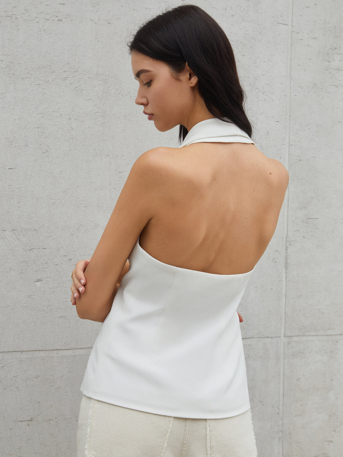 Callistari CallistariSolid Tailored Button Halter Waistcoat-CALLISTARI