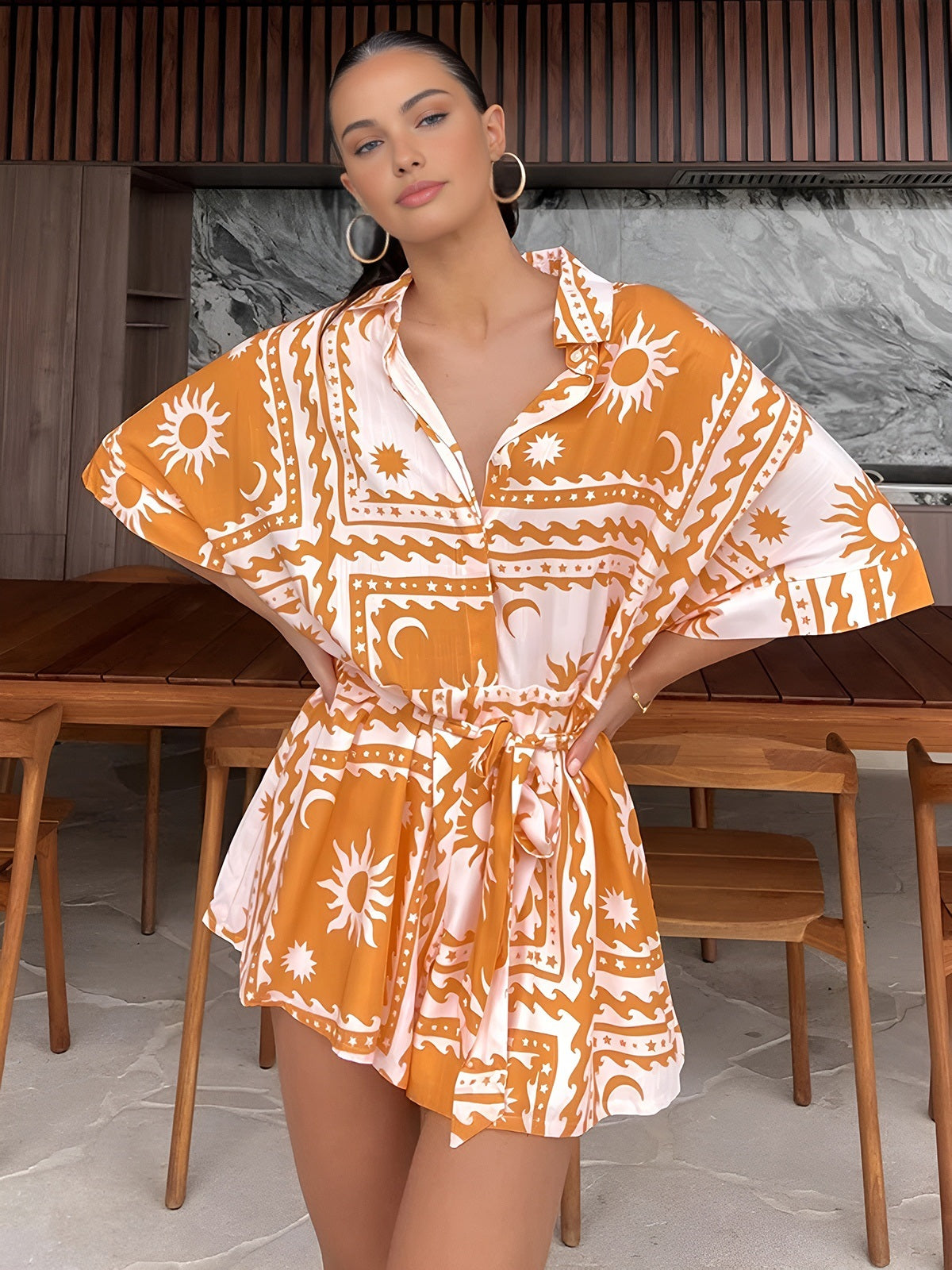 Callistari Callistari Boho Sun & Moon Pattern Short Jumpsuit-CALLISTARI