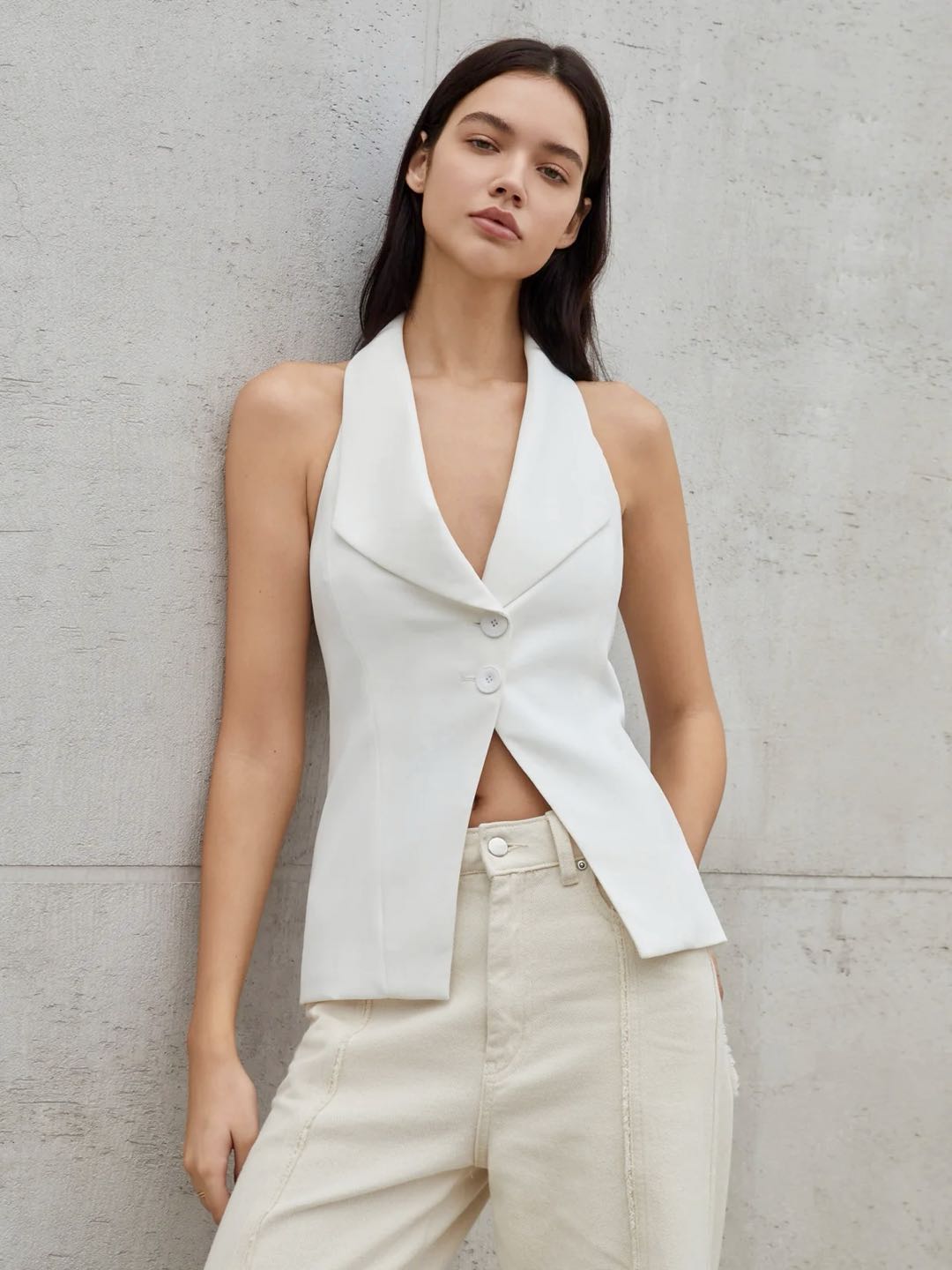 Callistari CallistariSolid Tailored Button Halter Waistcoat-CALLISTARI