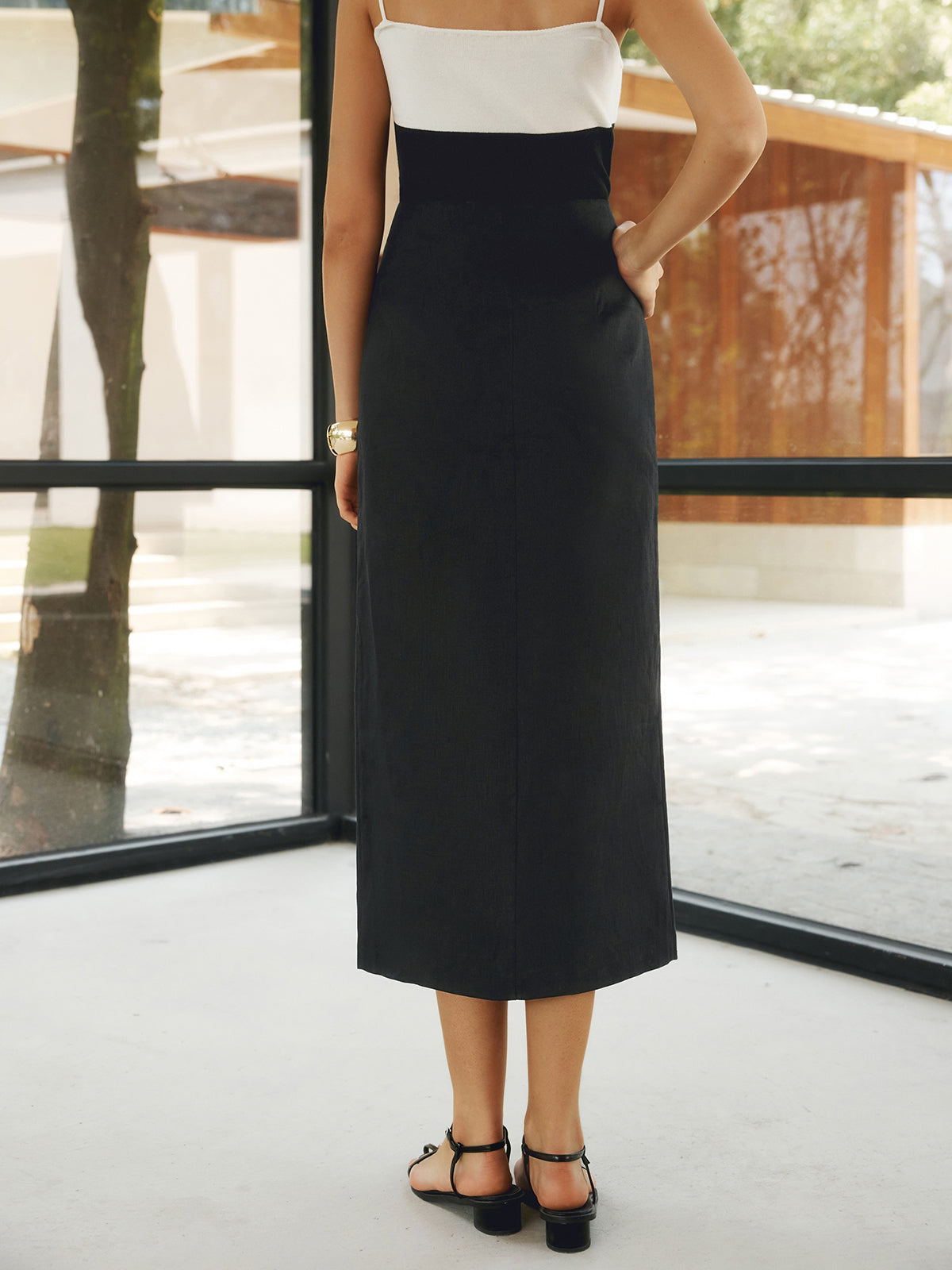 Callistari Callistari Solid Linen Button Maxi Skirt-CALLISTARI