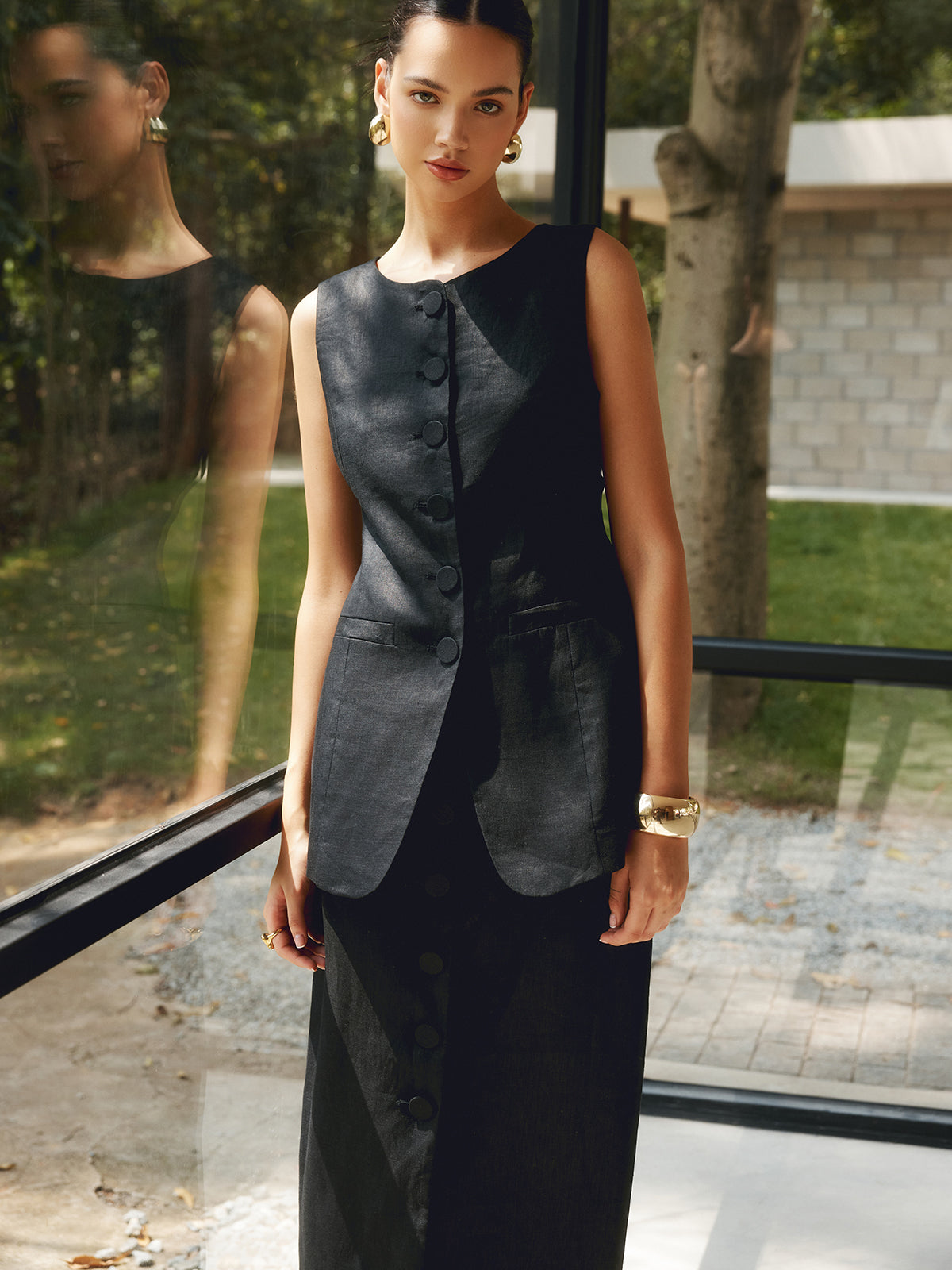 Basic Linen Blends Solid Vest-CALLISTARI