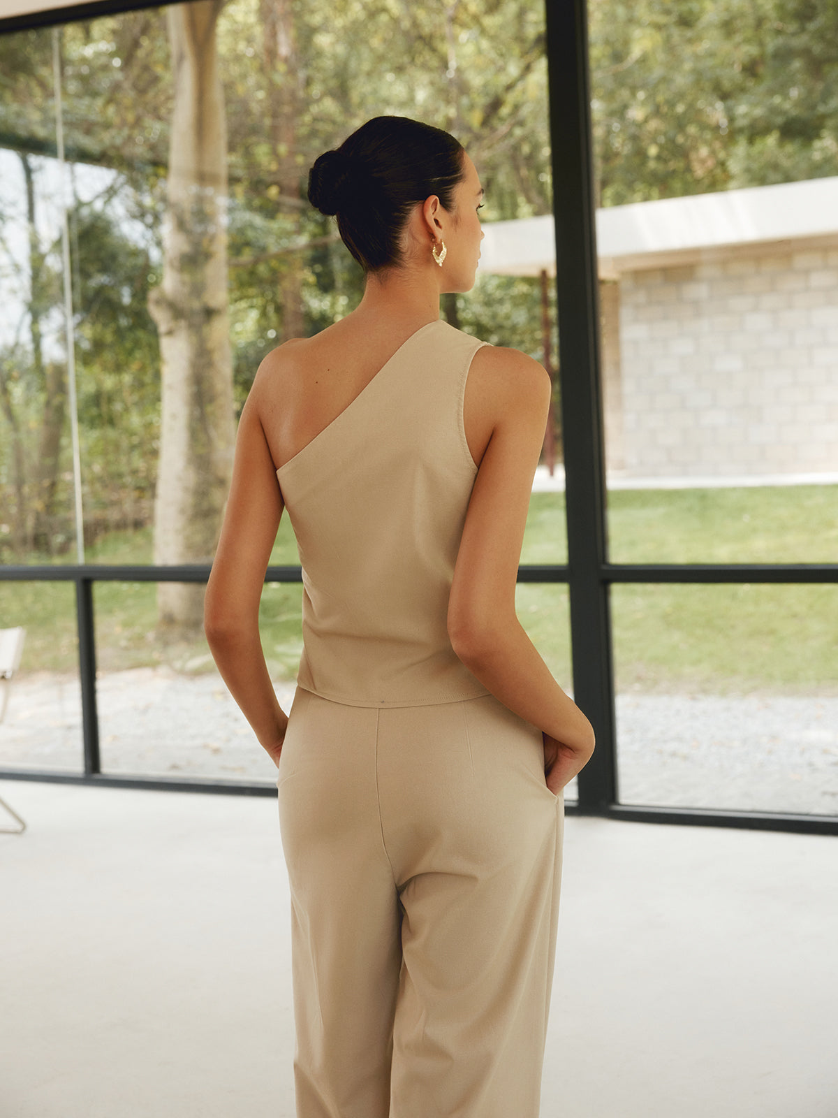 Cotton & Linen Styling Asymmetric Pockets Pants Set-CALLISTARI