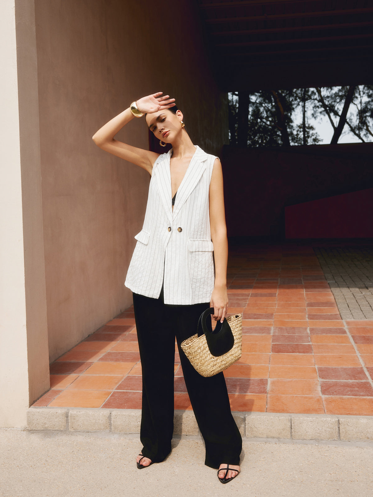 Pinstripe Cotton Blends Vest-CALLISTARI