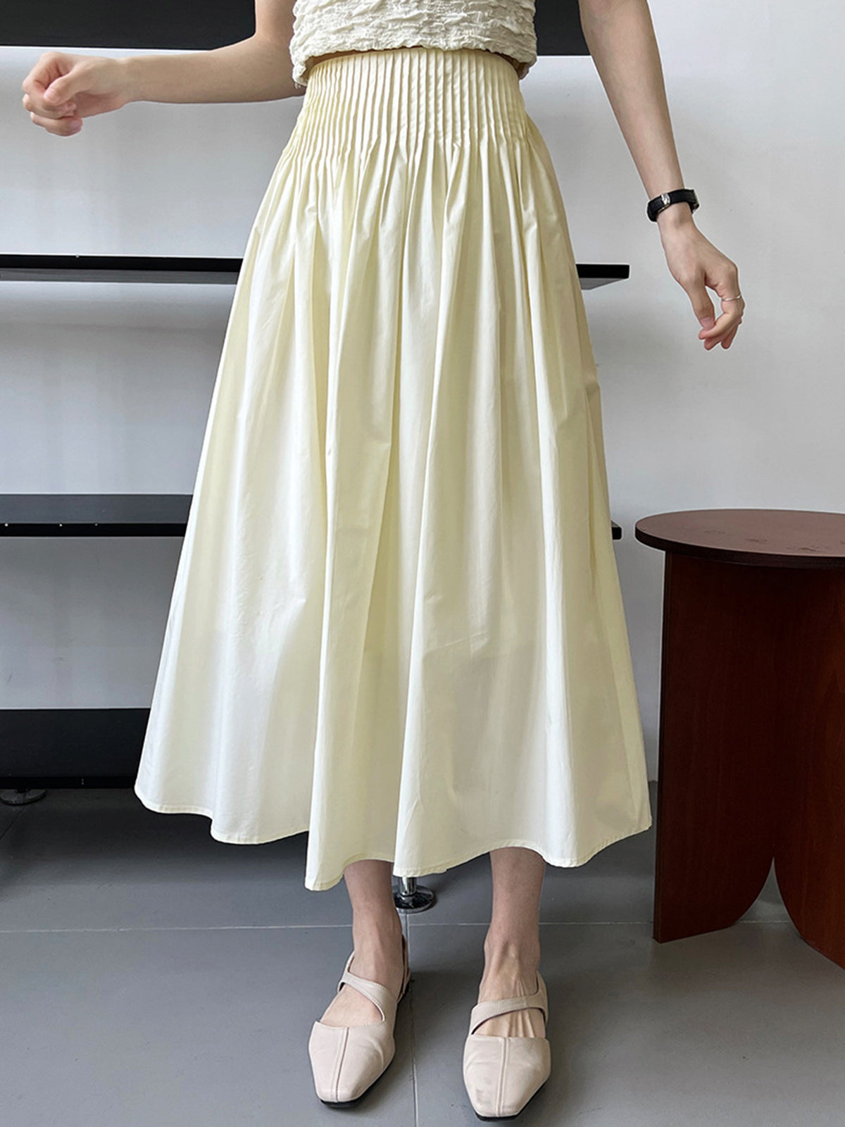 Callistari Callistari Cotton Creamy Pleated Maxi Skirt-CALLISTARI