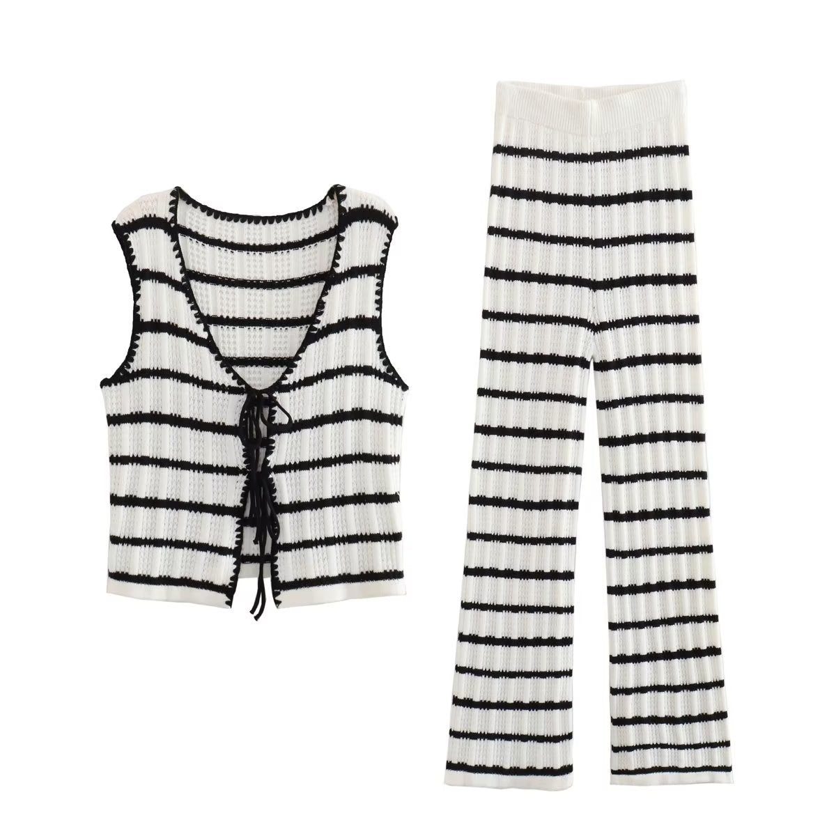Striped Knotted Sweater Set-CALLISTARI