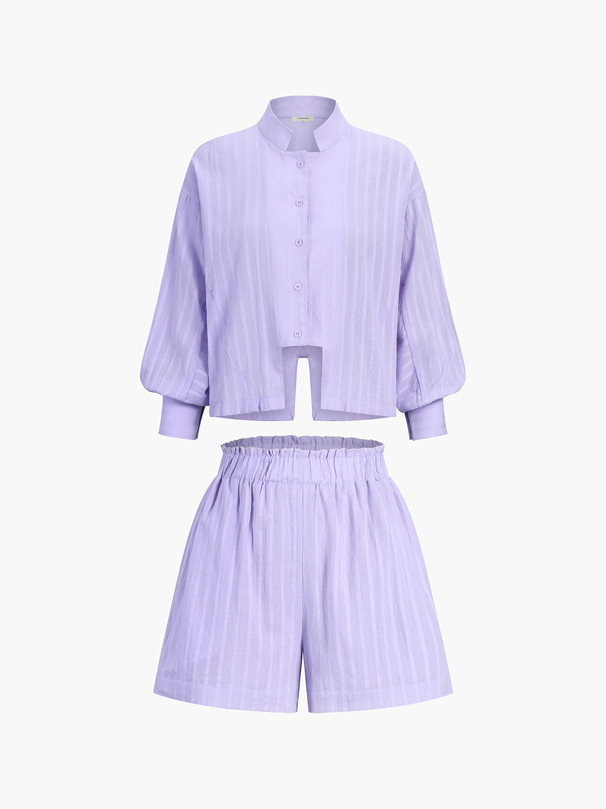 Pure Cotton Pinstripe Long-Sleeve Shorts Set-CALLISTARI