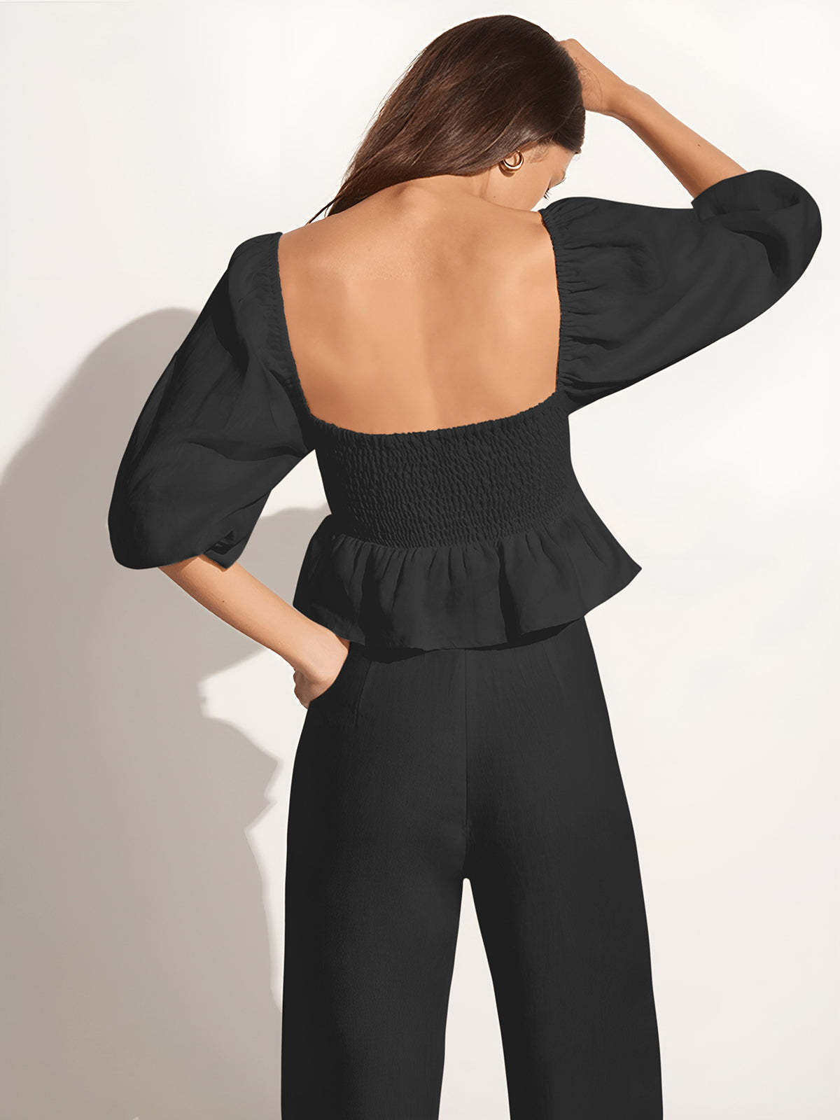 Cotton & Linen Square Neck With Bishop Sleeve Pant Set-CALLISTARI