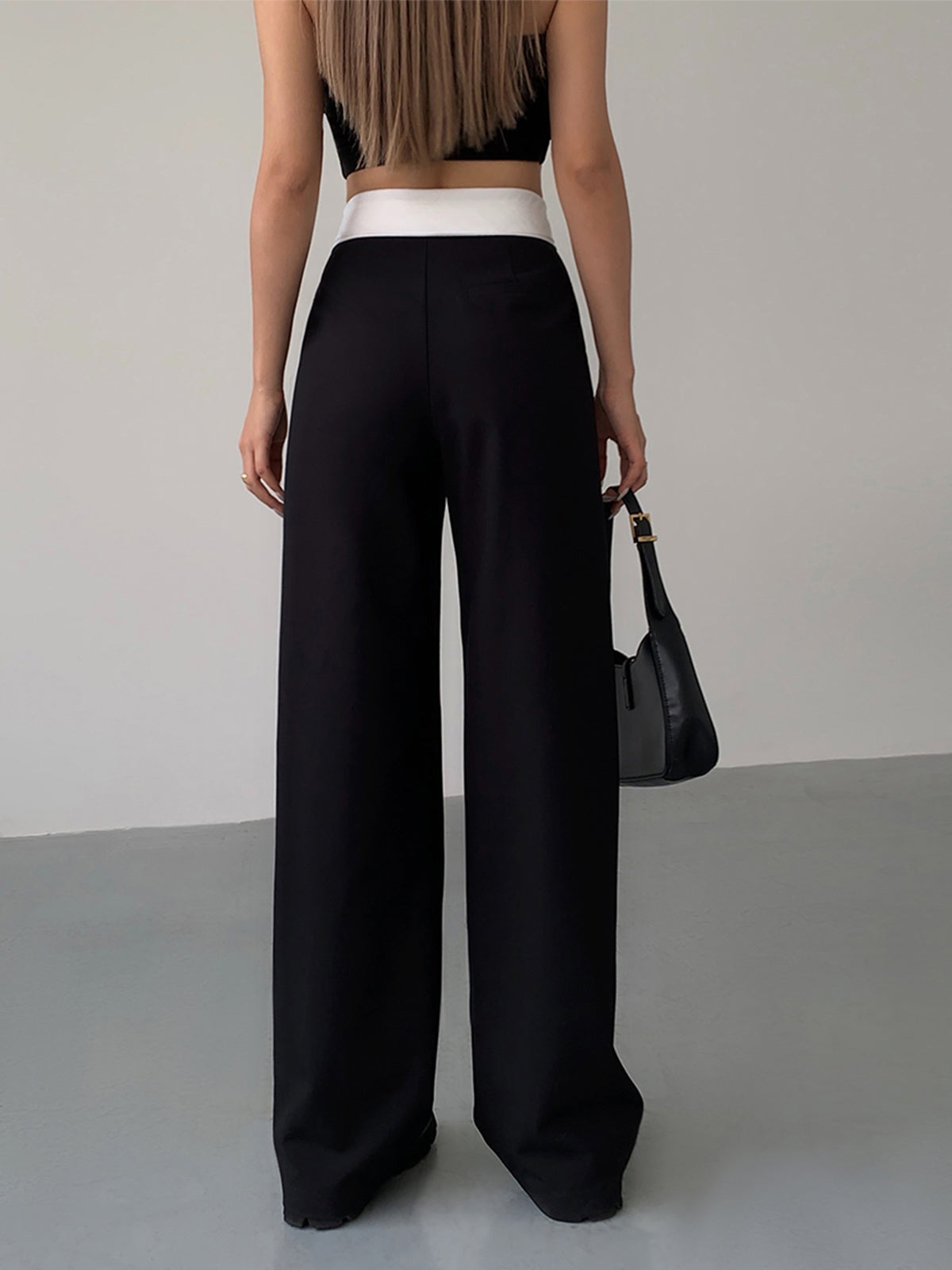 Callistari Callistari Folded Waist Contrast Wide Leg Pants-CALLISTARI