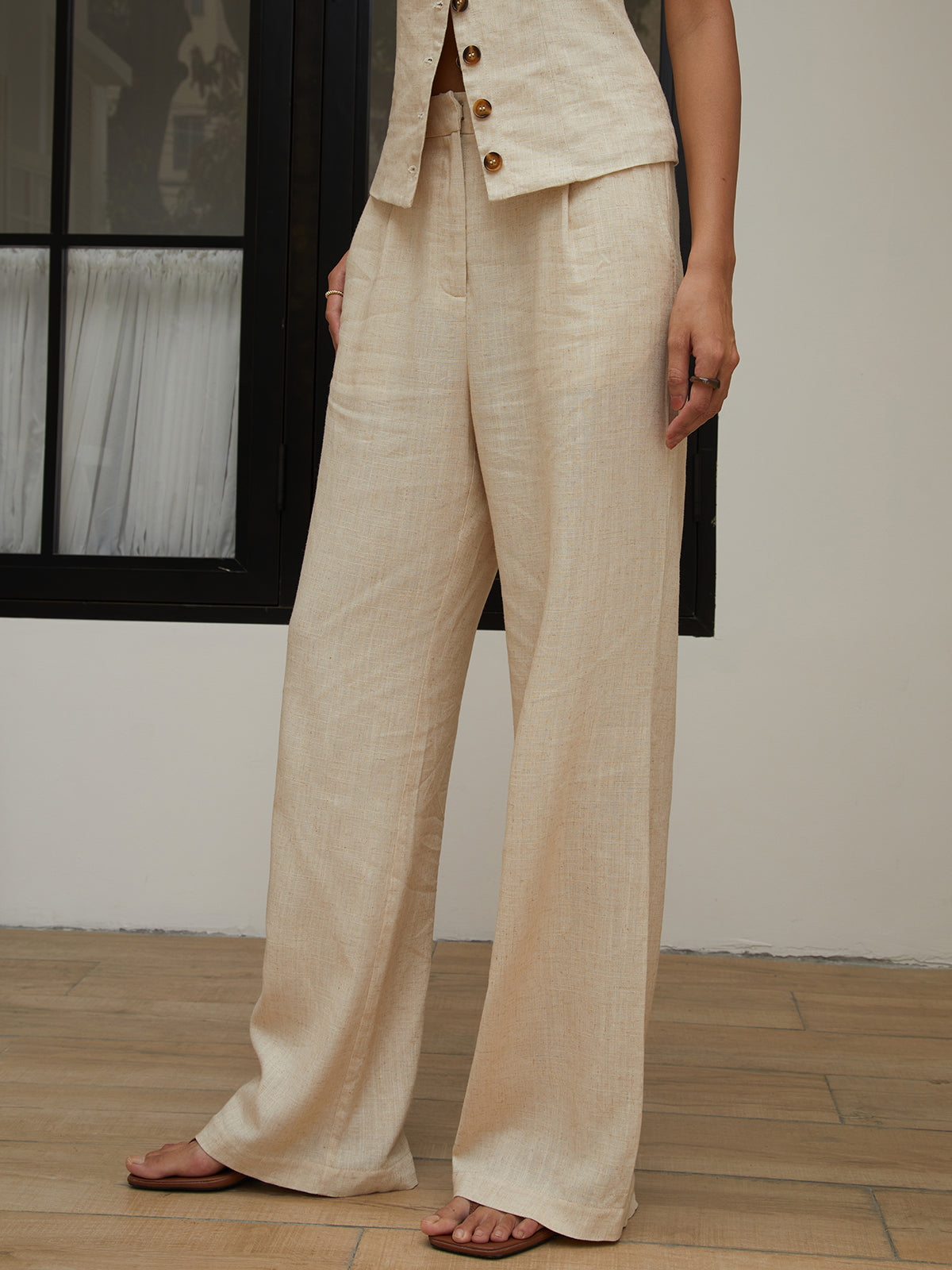 Callistari Callistari Cotton & Linen Straight Leg Pants-CALLISTARI