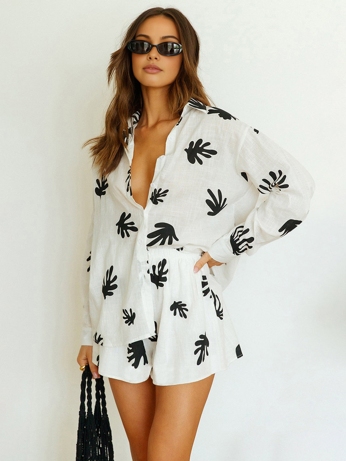Chill Life Plant Print Shorts Set-Mesadic