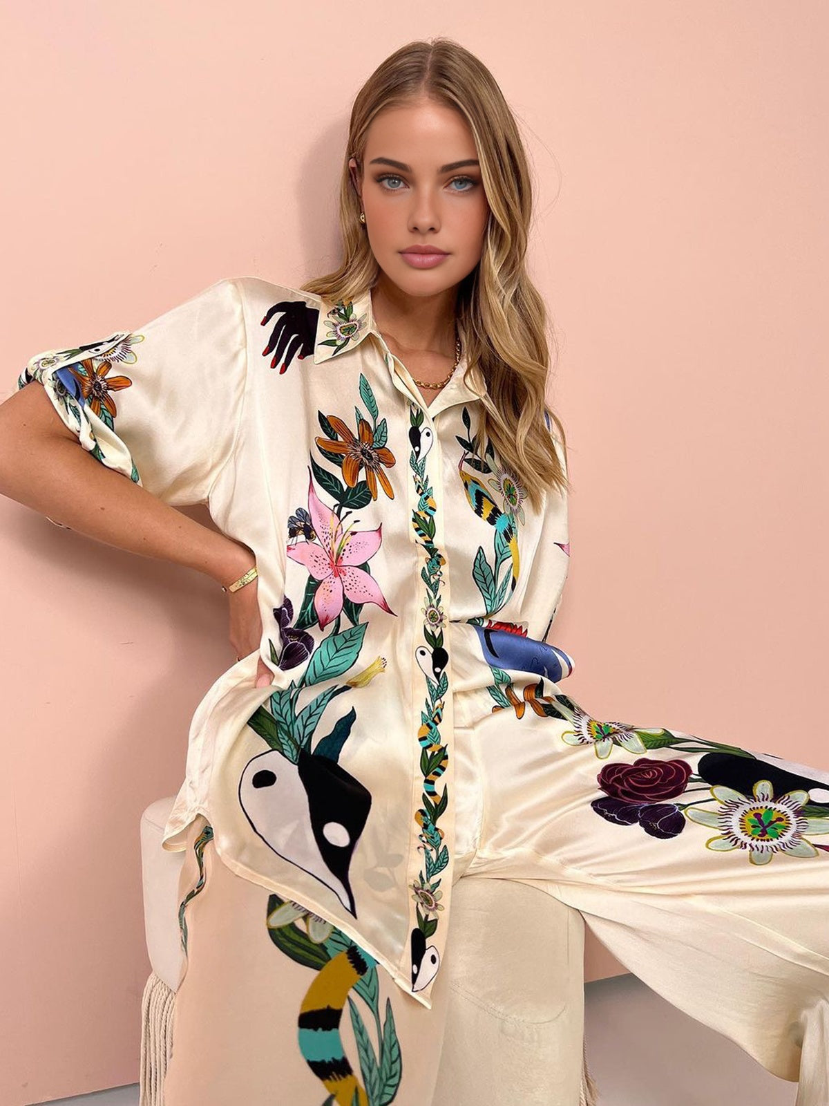 Floral Print Pants Set-Mesadic