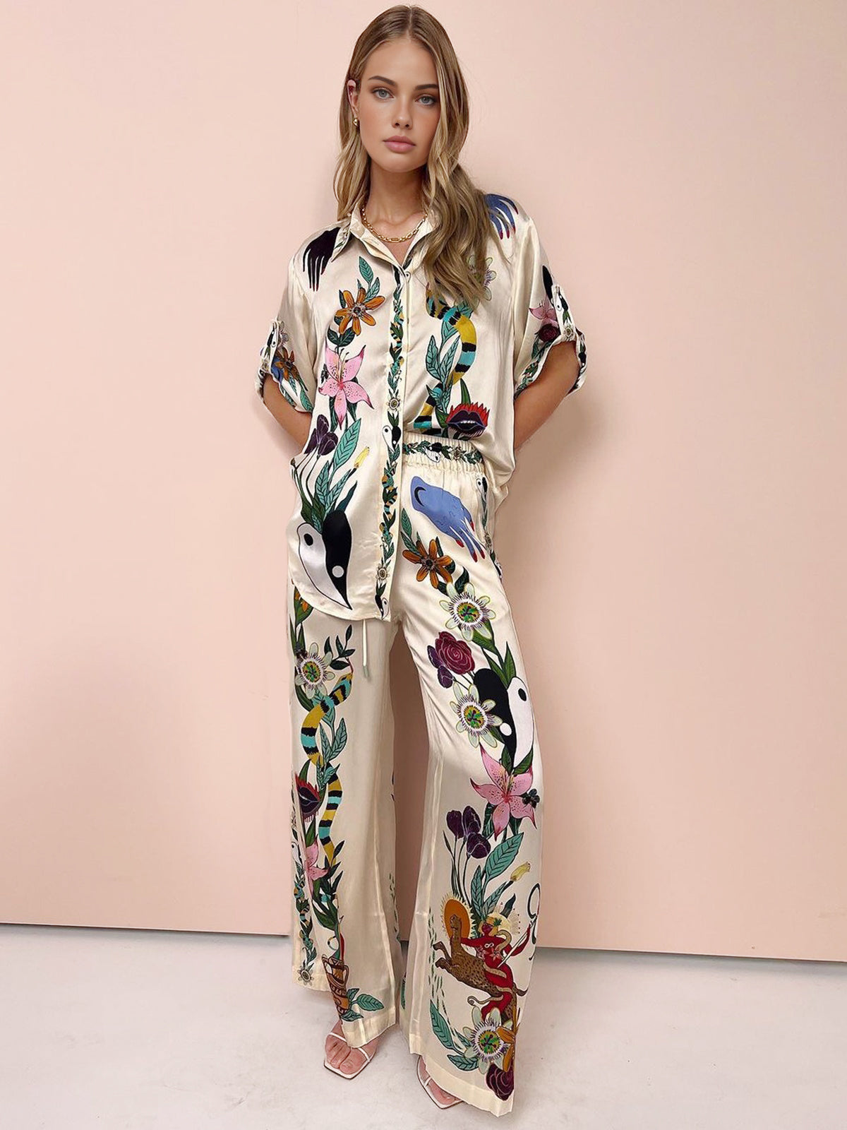 Floral Print Pants Set-Mesadic