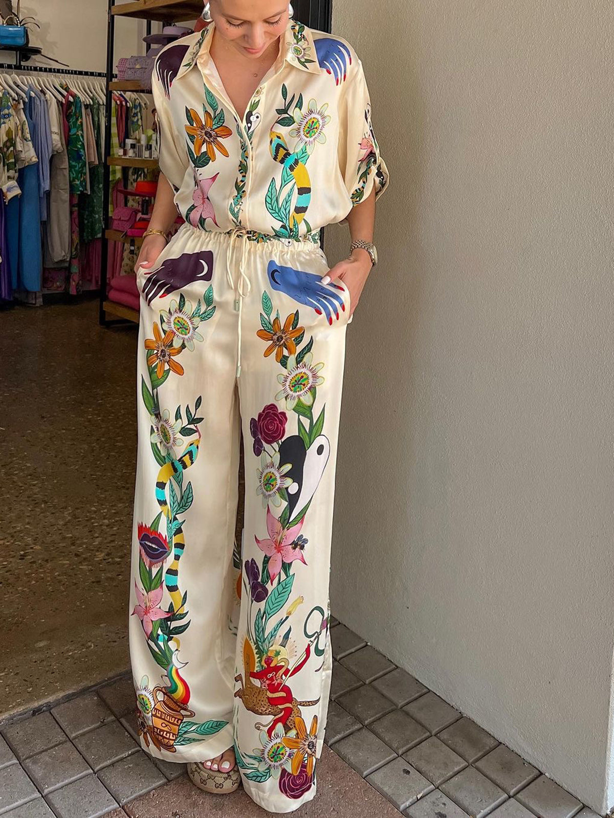 Floral Print Pants Set-Mesadic