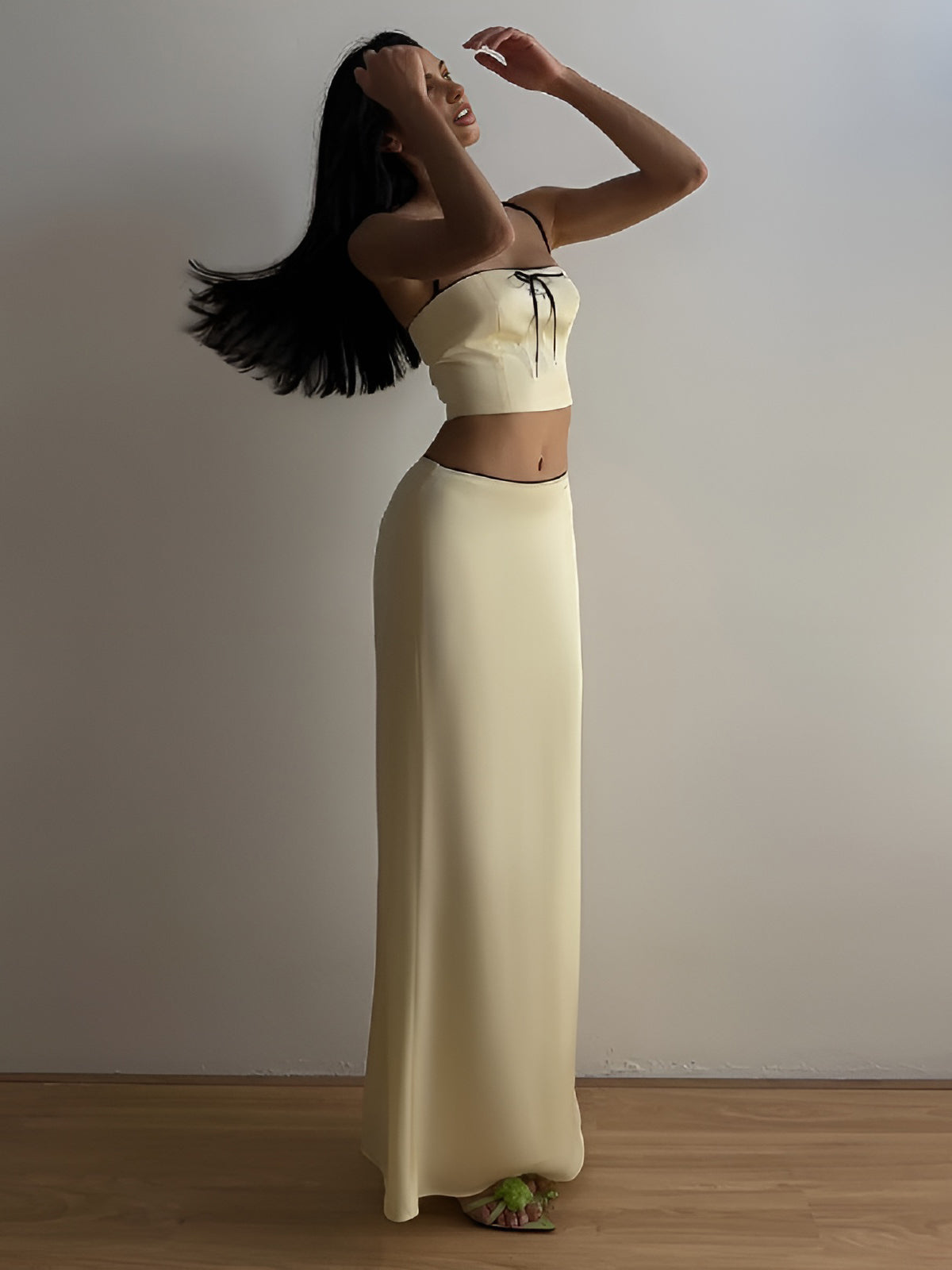 Contrast Trim Bow Decor Skirt Set-CALLISTARI