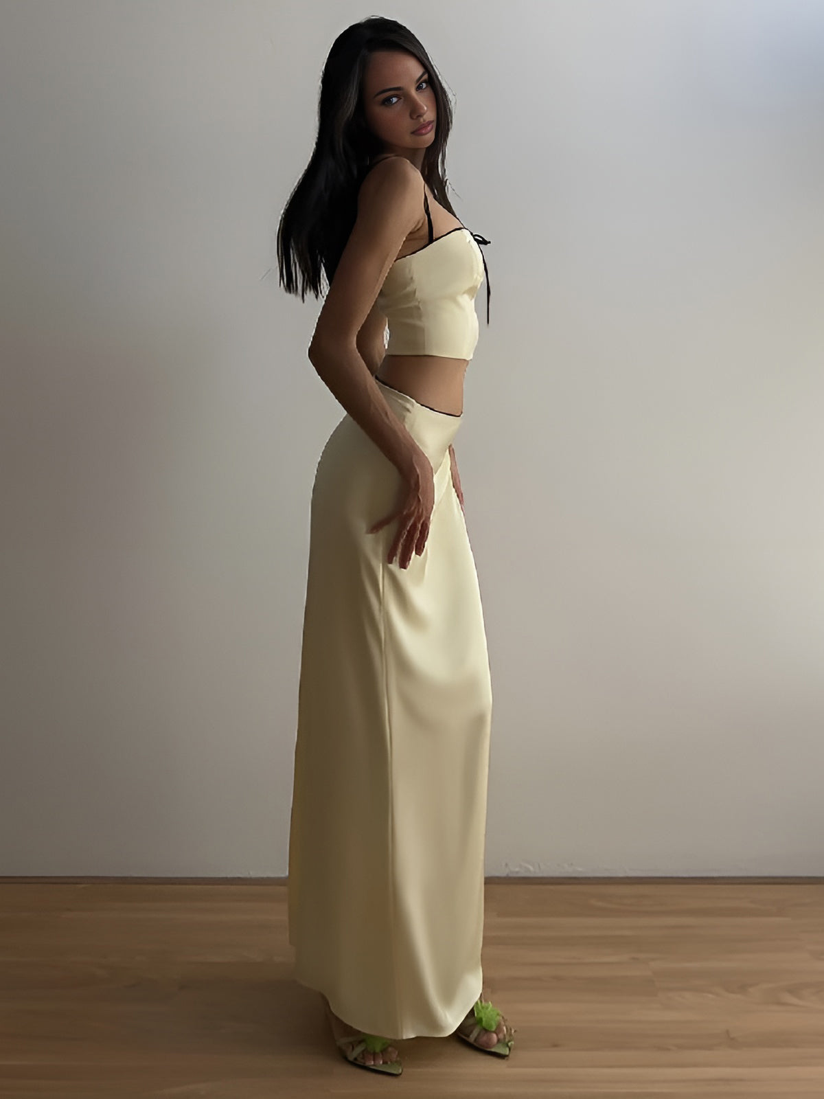 Contrast Trim Bow Decor Skirt Set-CALLISTARI