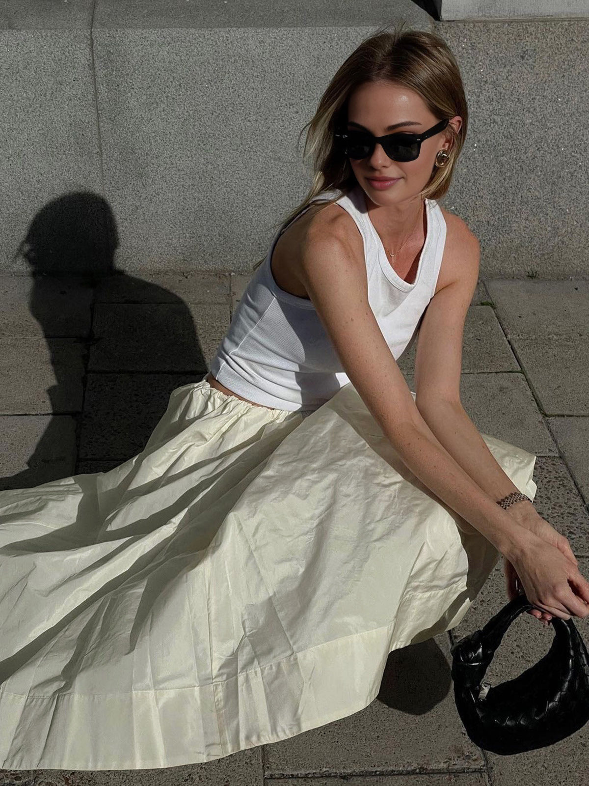 Callistari Callistari Creamy Leisure Midi Skirt-CALLISTARI