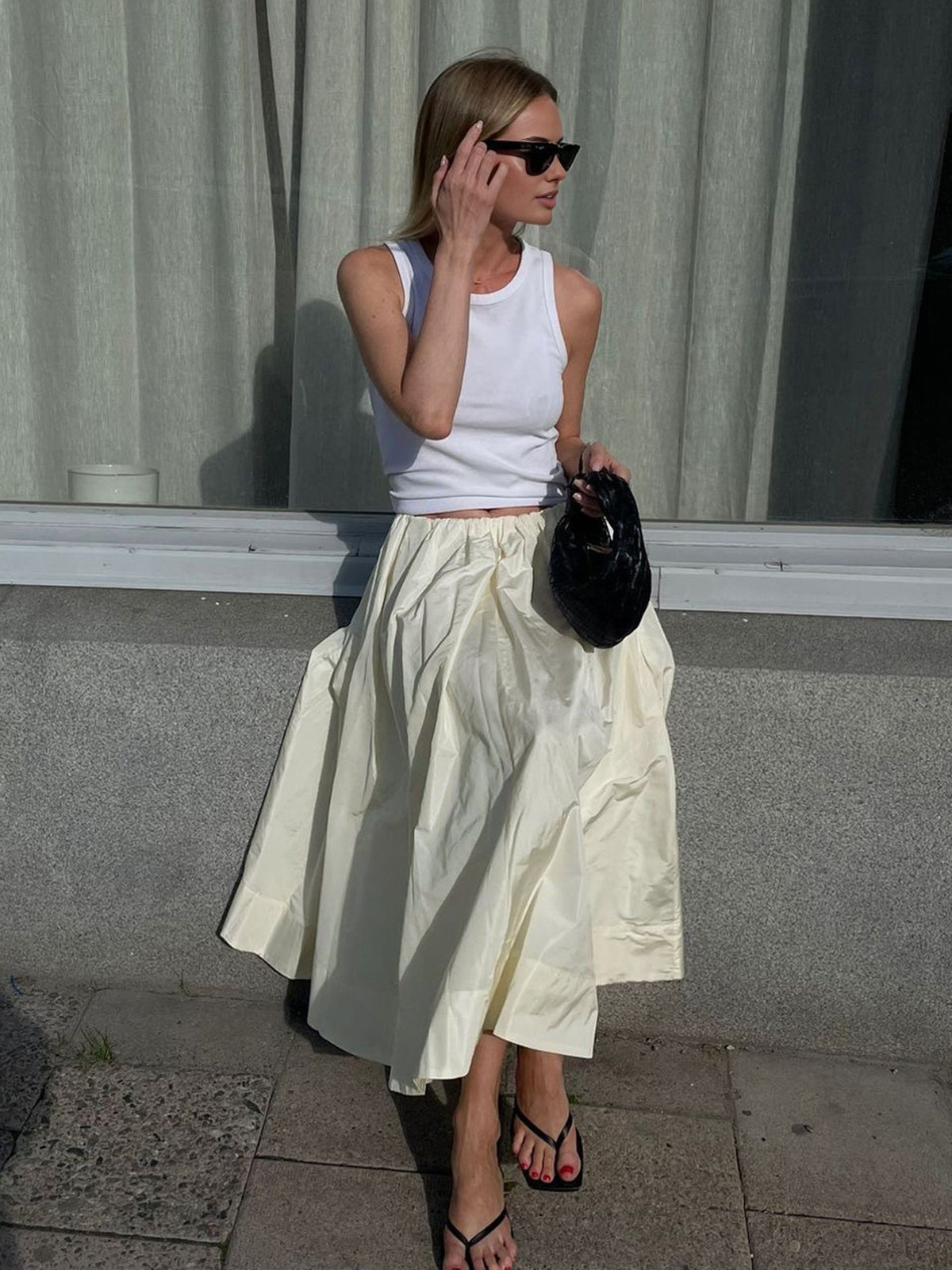 Callistari Callistari Creamy Leisure Midi Skirt-CALLISTARI
