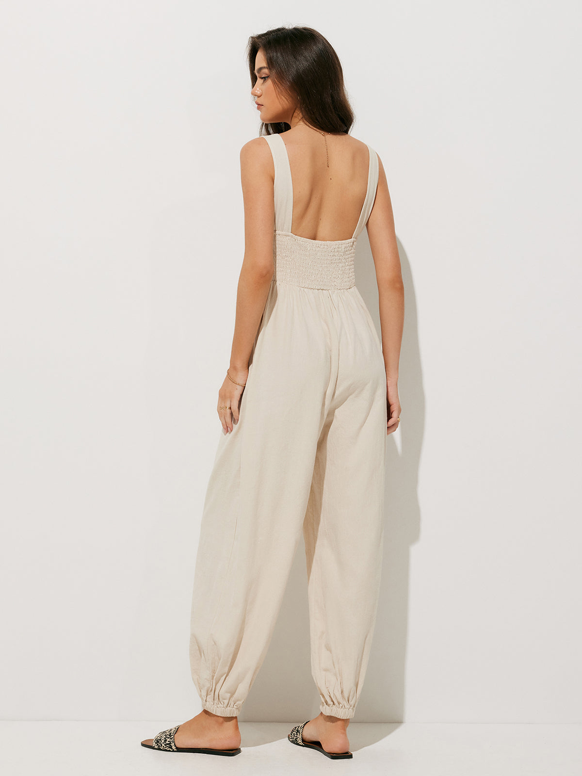 Callistari Callistari Pure Cotton Backless Tie-Front Jumpsuit-CALLISTARI