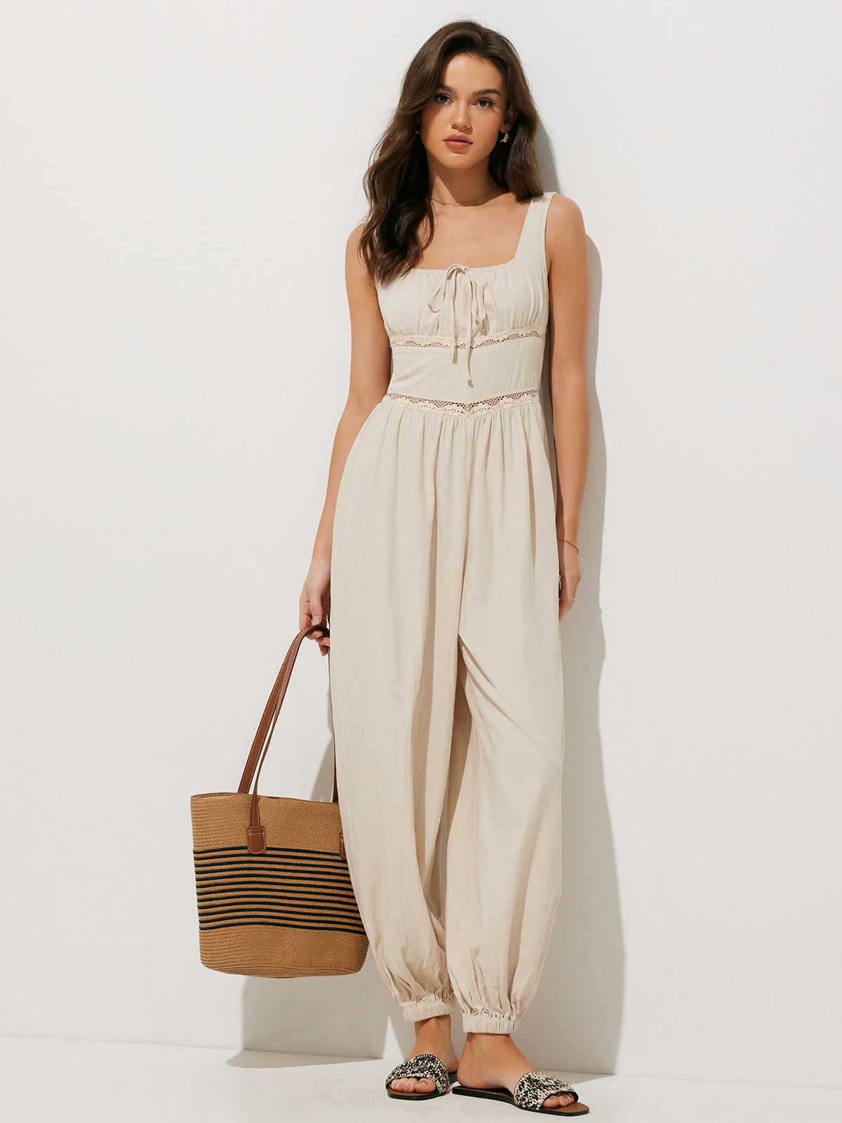 Callistari Callistari Pure Cotton Backless Tie-Front Jumpsuit-CALLISTARI