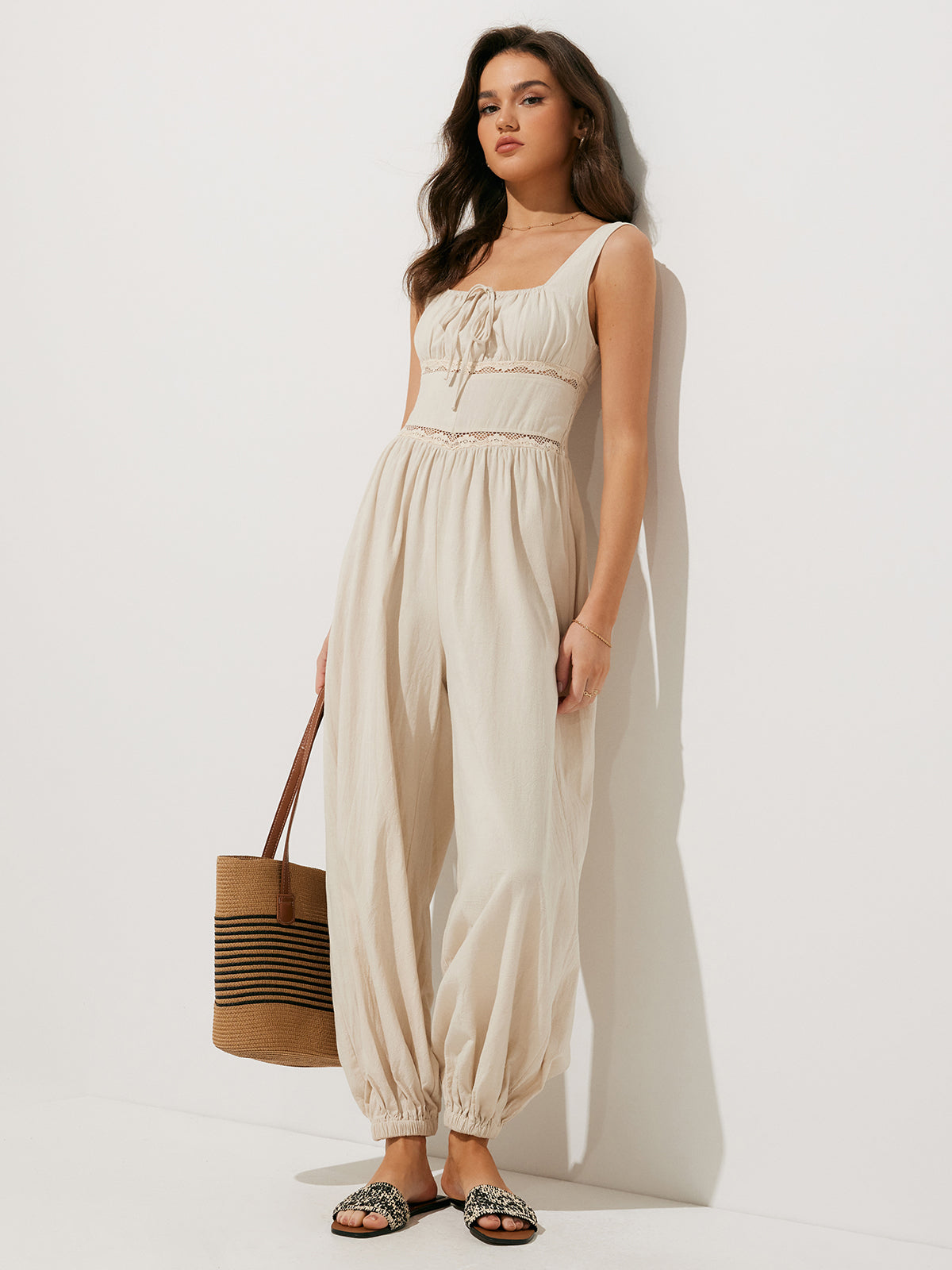Callistari Callistari Pure Cotton Backless Tie-Front Jumpsuit-CALLISTARI