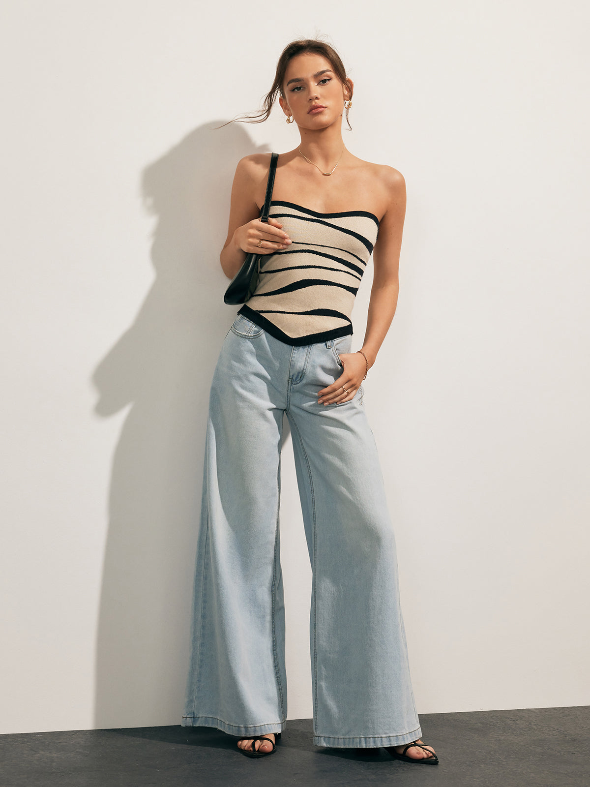 Two-Tone Waves Tube Knit Top-Mesadic