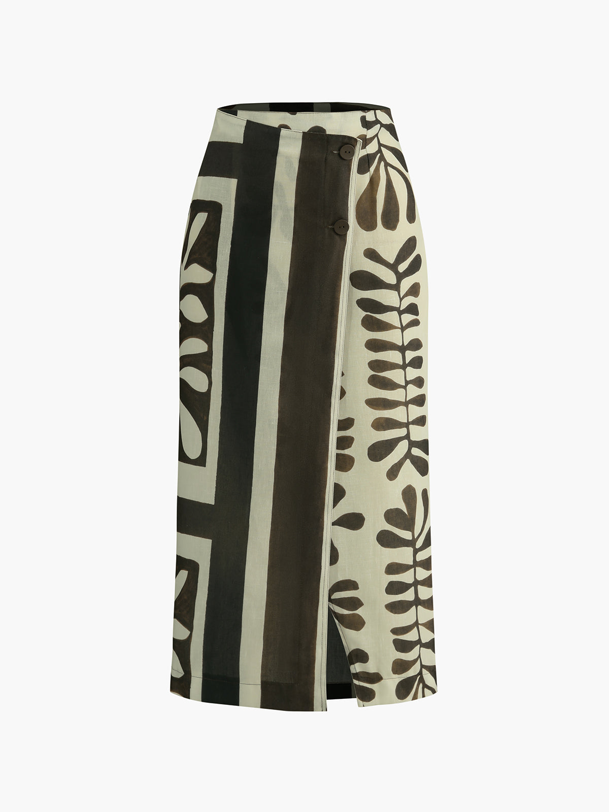 Asymmetrical Leaf Print Midi Skirt-CALLISTARI