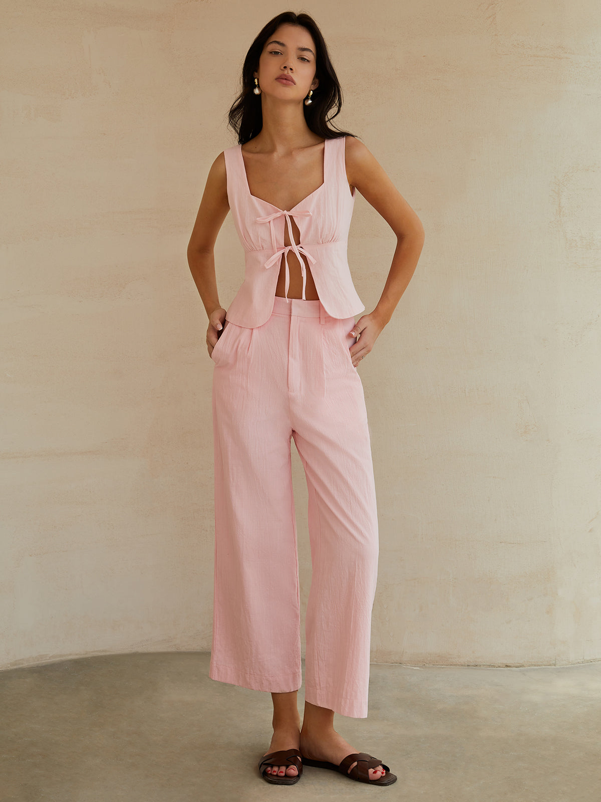 Sweetie Bow Decor Pants Set-CALLISTARI