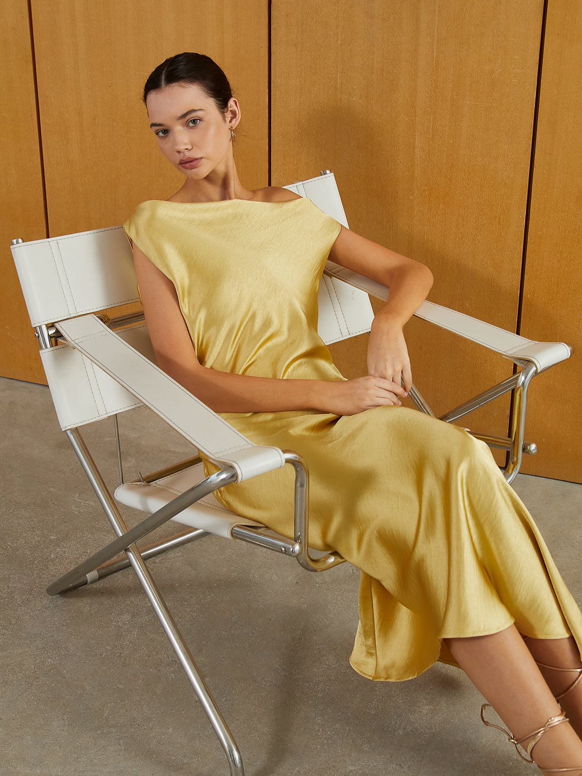 Satin Backless Sleeveless Long Dress-Mesadic