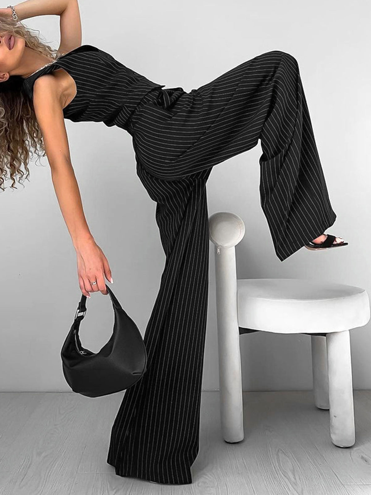 Relaxed Striped Suit Pants Set-Mesadic
