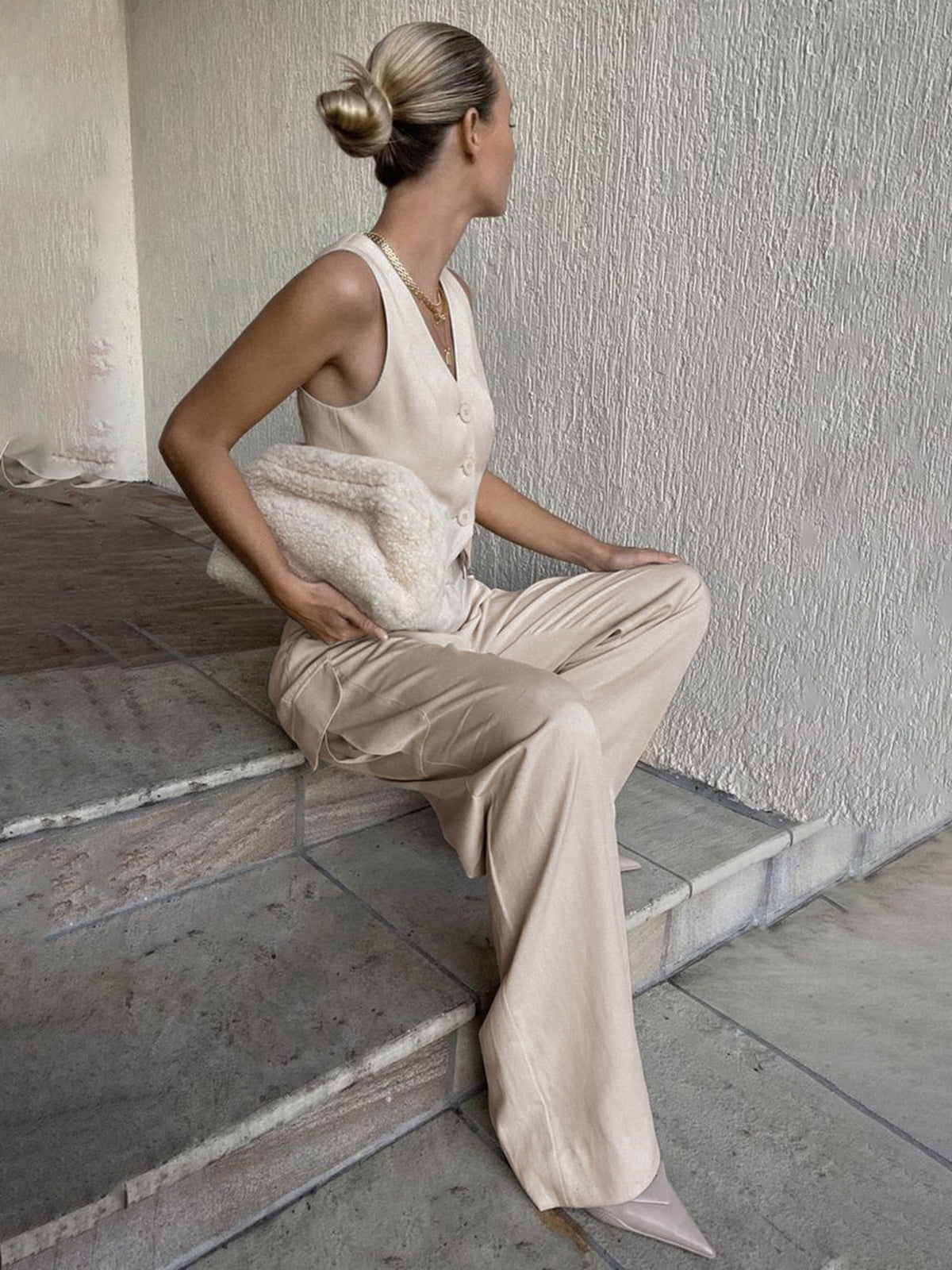 Cotton Blends Pockets Pants Set-CALLISTARI