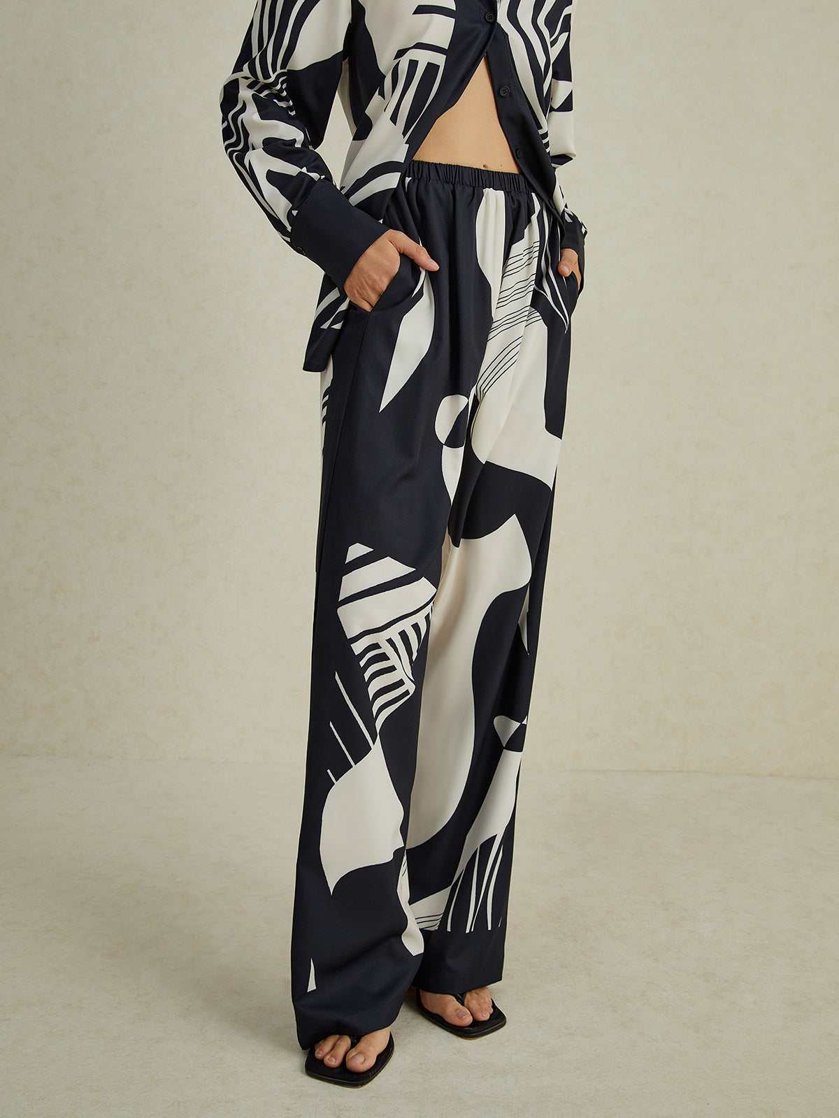Irregular Print Wide Leg Pants Set-CALLISTARI