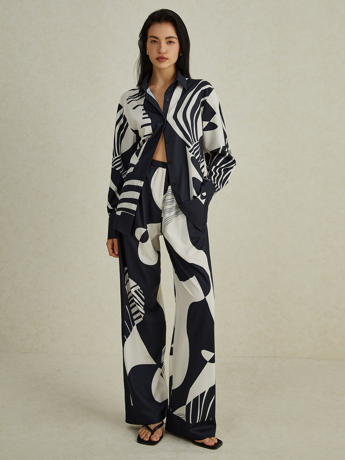 Irregular Print Wide Leg Pants Set-CALLISTARI