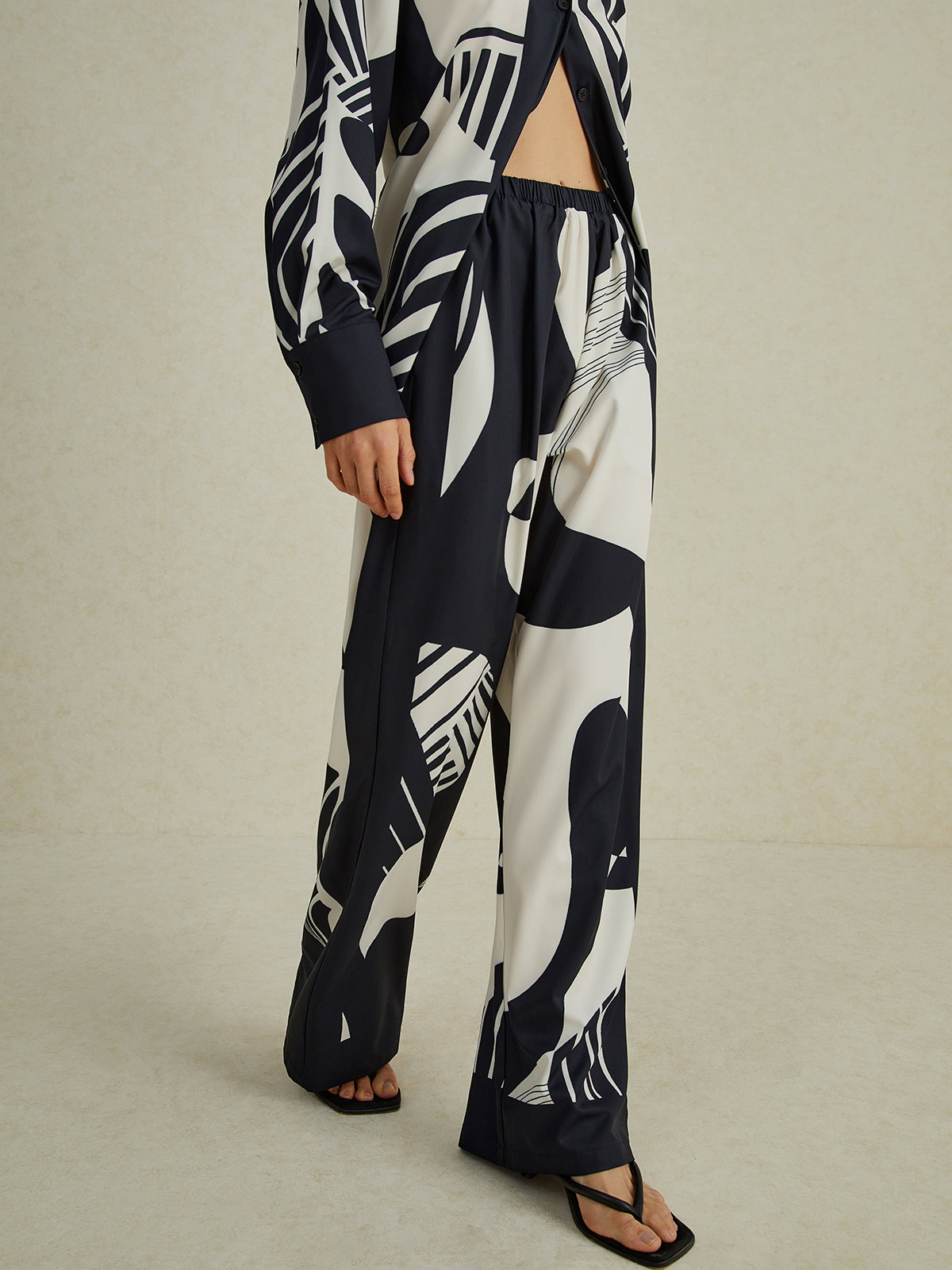 Irregular Print Wide Leg Pants Set-CALLISTARI