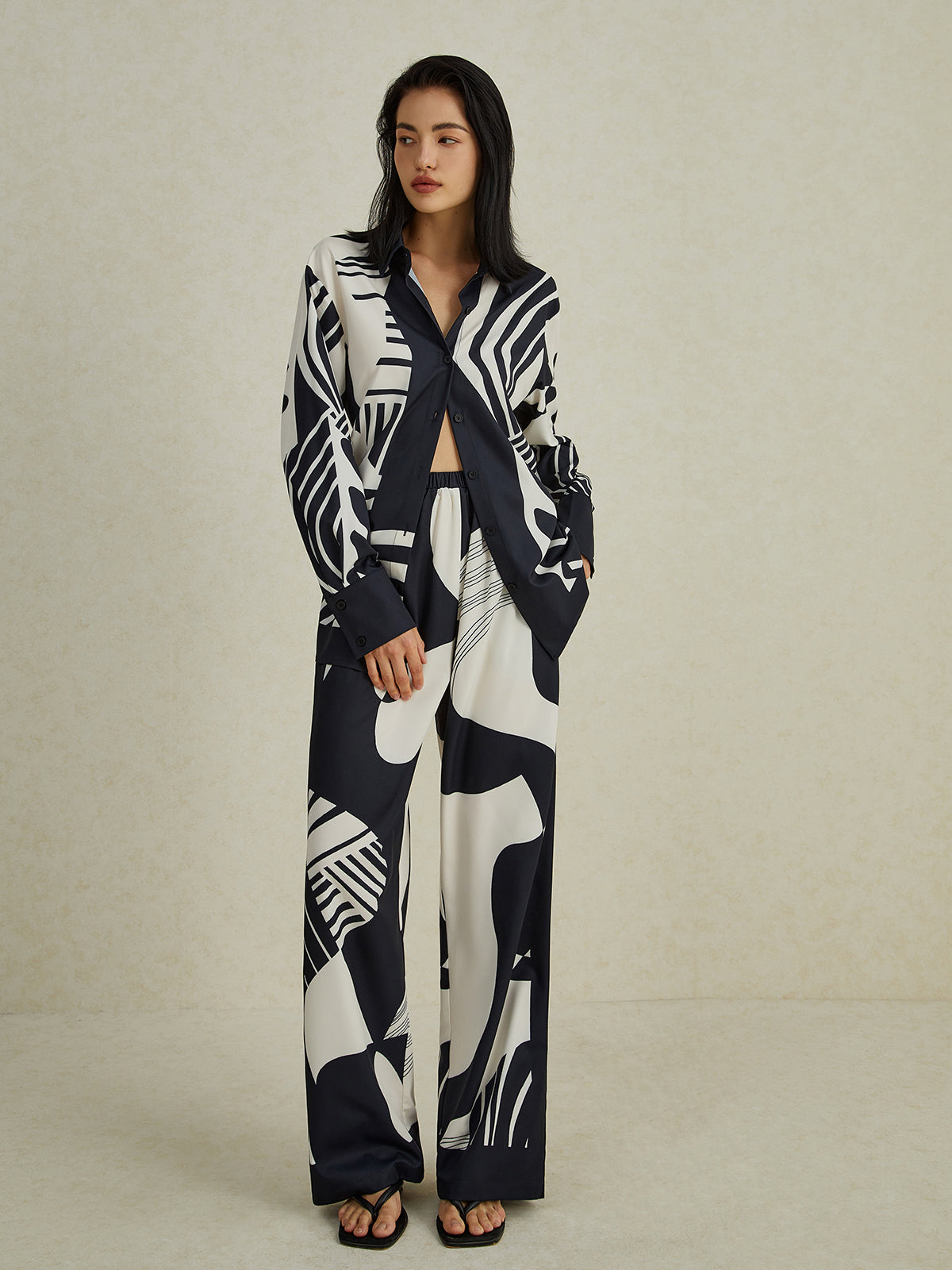 Irregular Print Wide Leg Pants Set-CALLISTARI