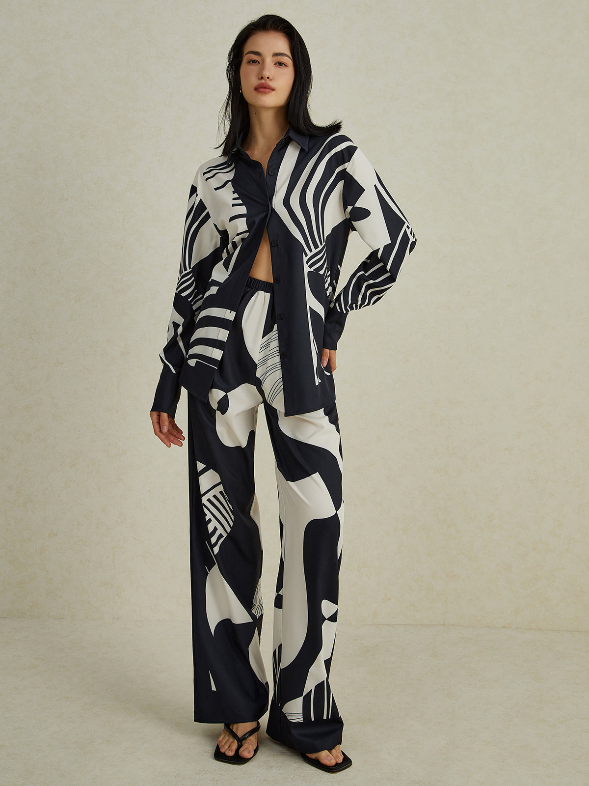 Irregular Print Wide Leg Pants Set-CALLISTARI