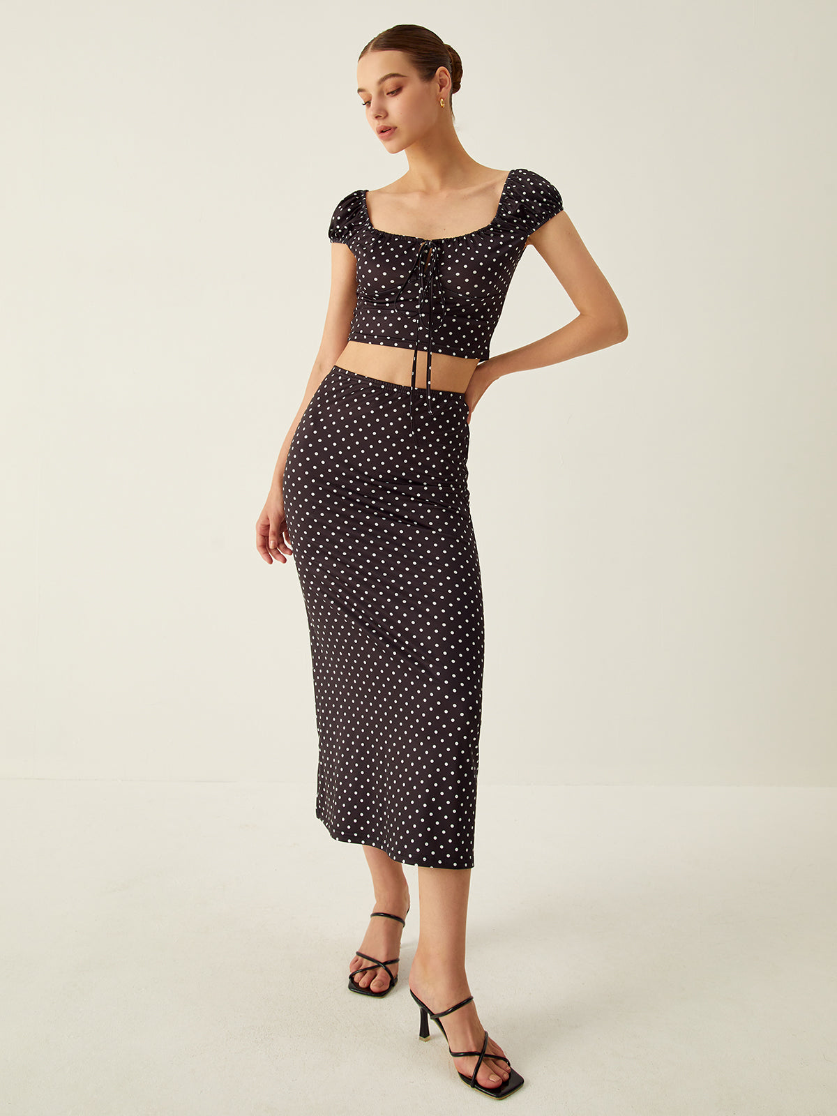Polka Dot Knotted Skirt Set-CALLISTARI