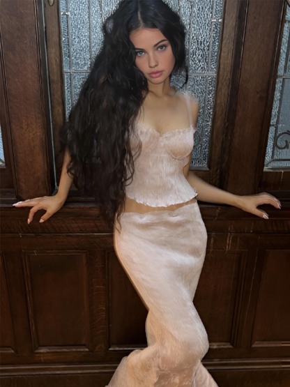 Sexy Lace Up Corset Top and Maxi Skirt Set-CALLISTARI