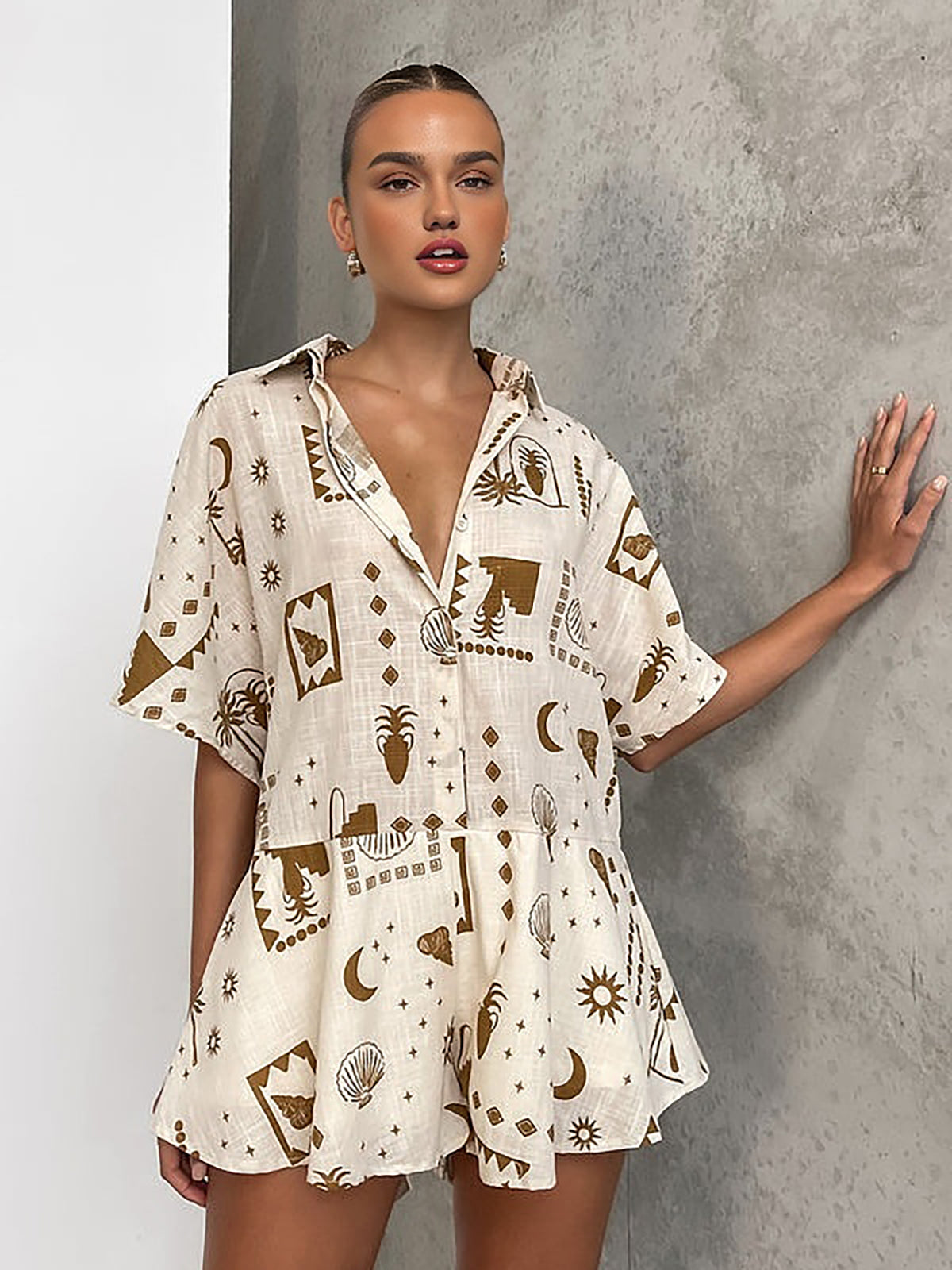 Semi-Sheer Loosen Print Jumpsuit-CALLISTARI