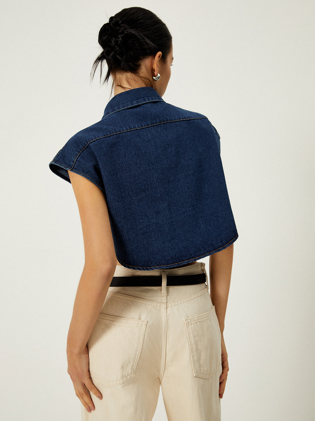 Denim Pockets Turn Down Collar Vest-Mesadic