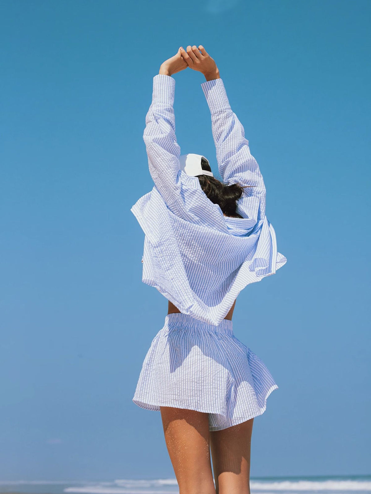 Striped Long Sleeve Shirt With Shorts Set-CALLISTARI