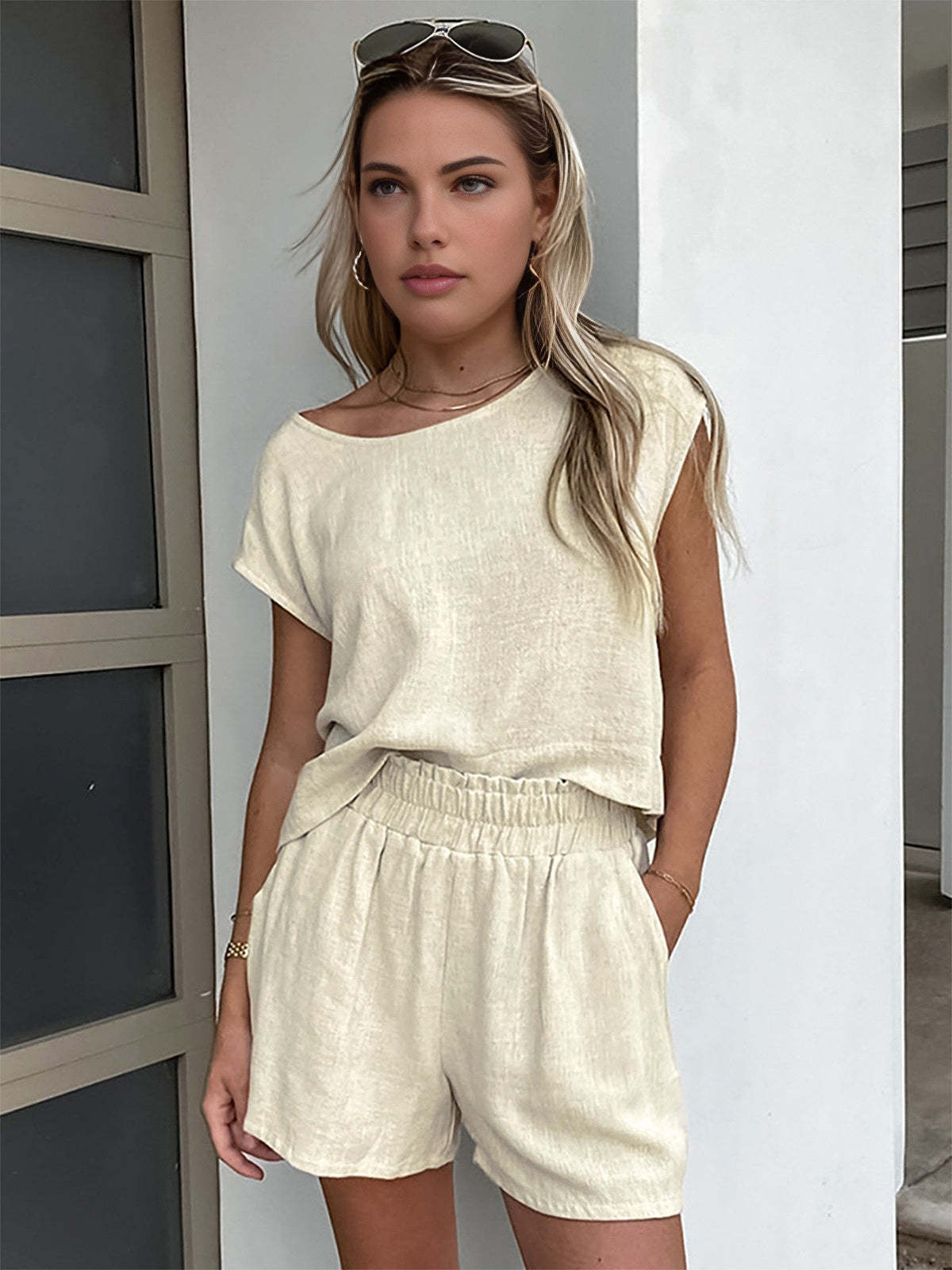 Cotton & Linen Pockets Shorts Set-CALLISTARI