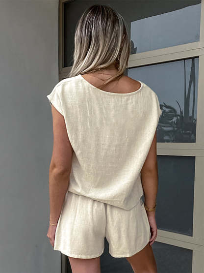 Cotton & Linen Pockets Shorts Set-CALLISTARI