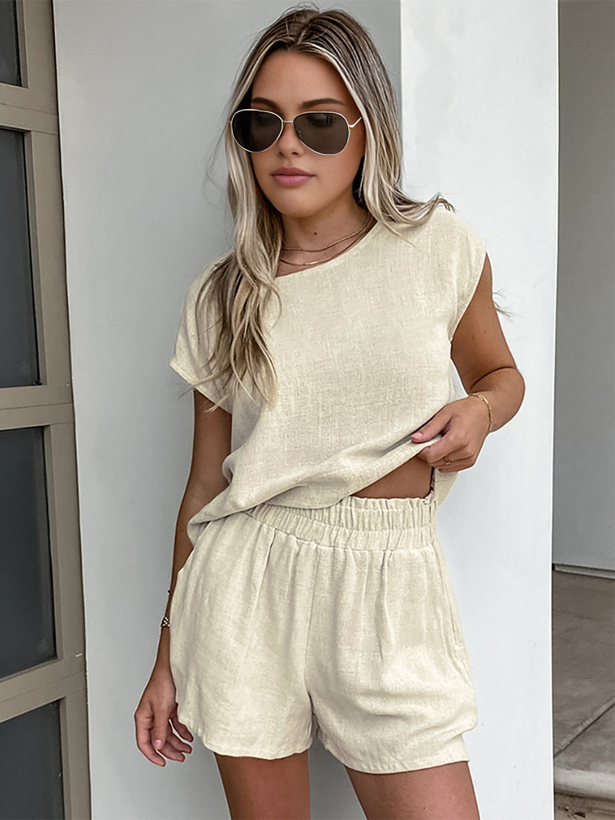 Cotton & Linen Pockets Shorts Set-CALLISTARI