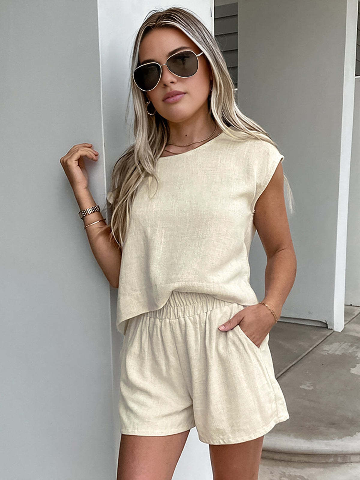 Cotton & Linen Pockets Shorts Set-CALLISTARI