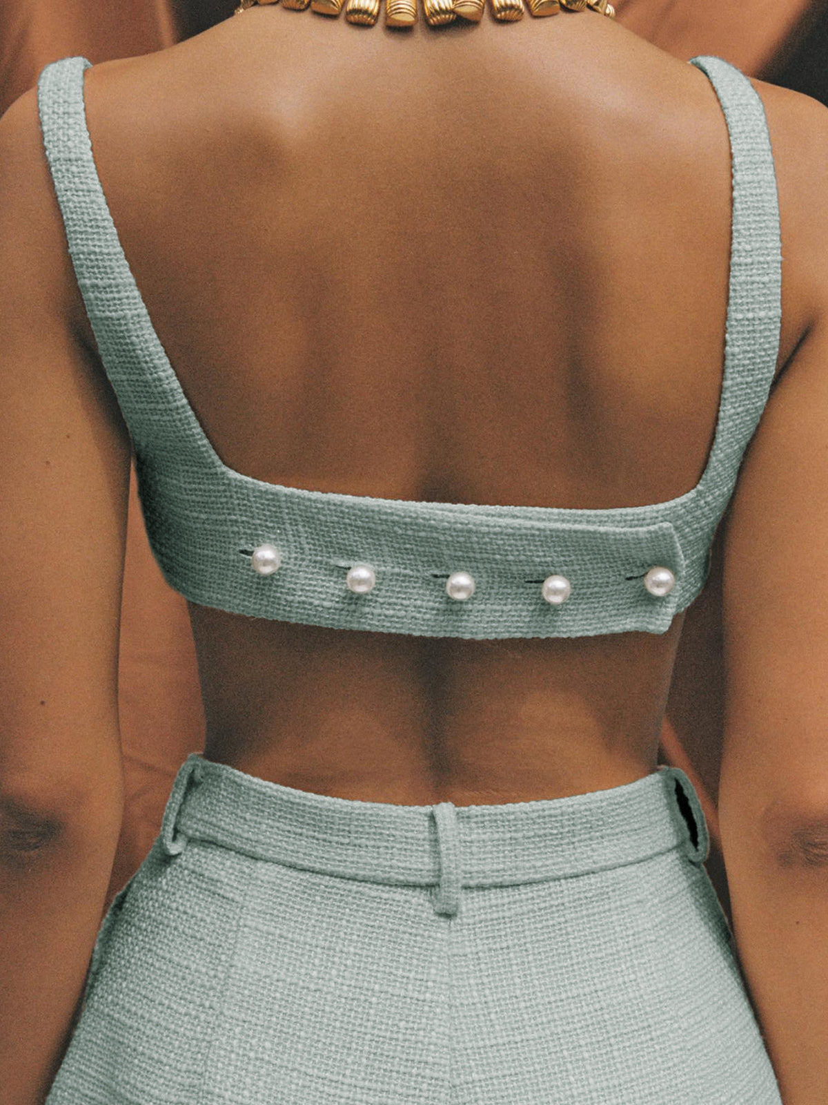 Tweed Backless Plain Shorts Set-CALLISTARI